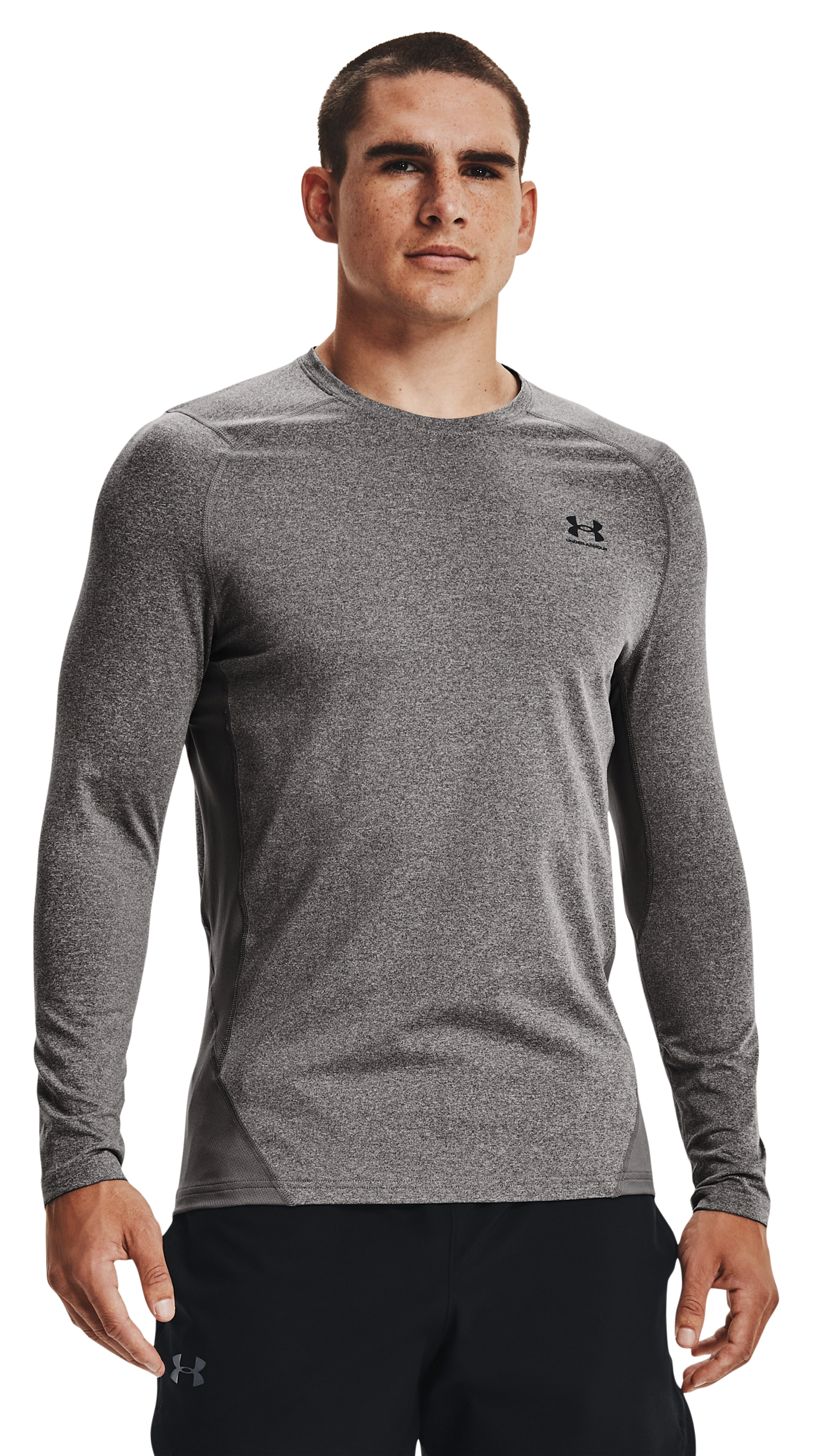 Under Armour ColdGear Fitted Long-Sleeve Crew for Men - Charcoal Light Heather/Black - XLT