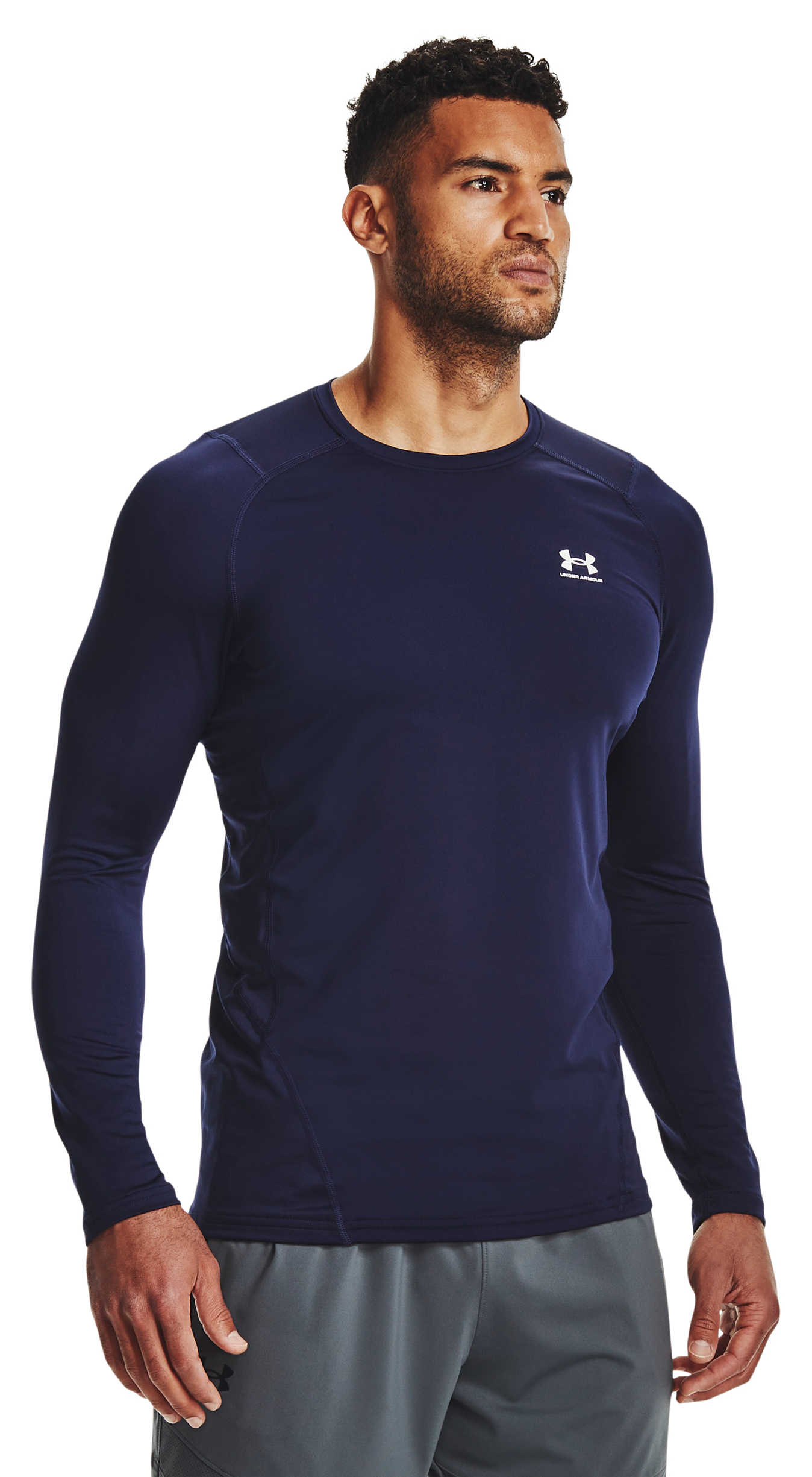 Under Armour ColdGear Fitted Long-Sleeve Crew for Men - Midnight Navy/White - 3XLT