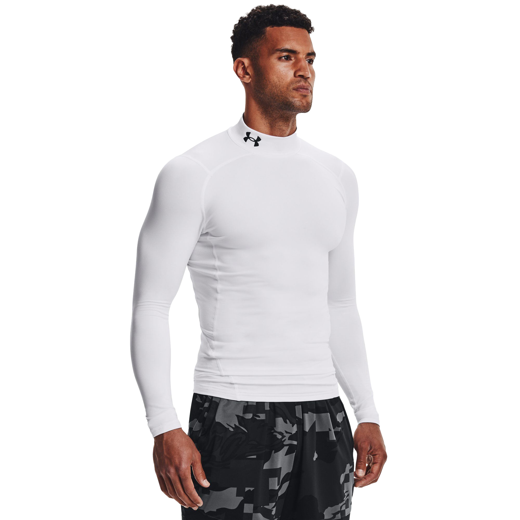 Image of Under Armour ColdGear Armour Compression Base-Layer Long-Sleeve Shirt for Men - White/Black - ST