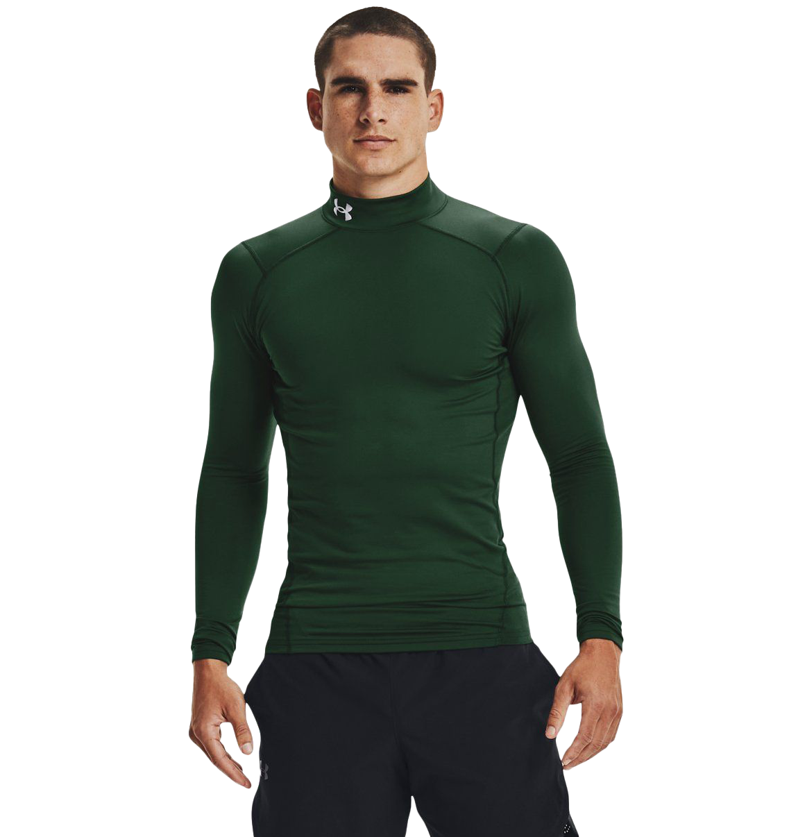 Image of Under Armour ColdGear Armour Compression Base-Layer Long-Sleeve Shirt for Men - Forest Green/White - 3XL