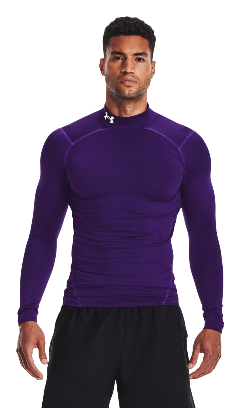 Image of Under Armour ColdGear Armour Compression Base-Layer Long-Sleeve Shirt for Men - Purple/White - 3XL