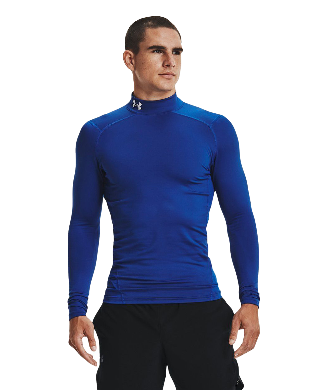 Image of Under Armour ColdGear Armour Compression Base-Layer Long-Sleeve Shirt for Men - Royal/White - LT