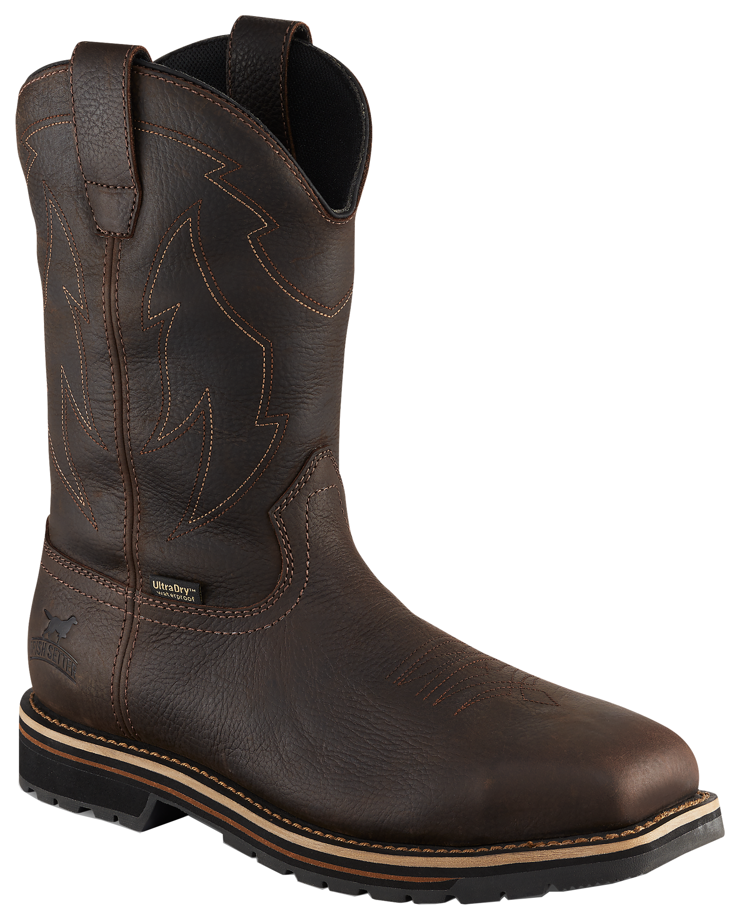 Image of Irish Setter Kittson Waterproof Square Steel Toe Western Work Boots for Men- Dark Brown