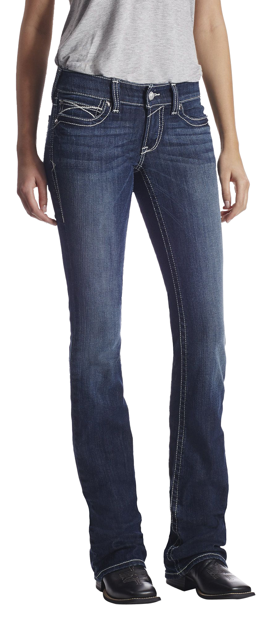 Women's R.E.A.L. Low Rise Stretch Rosy Whipstitch Boot Cut Jeans in Lakeshore Cotton/Polyester, Size: 34 Long by Ariat