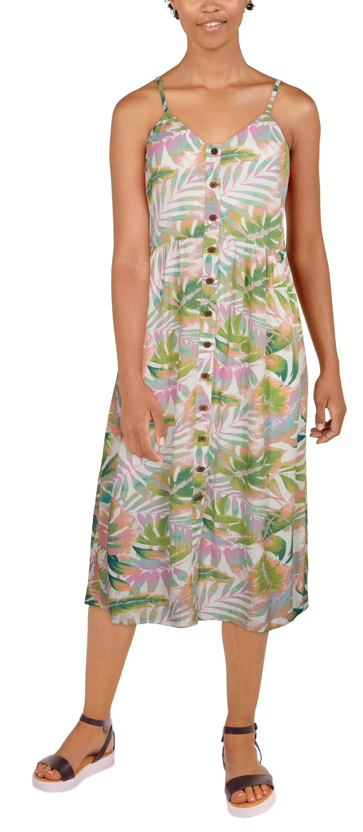 NATURAL REFLECTIONS Midi Tropical Print Dress for Ladies
