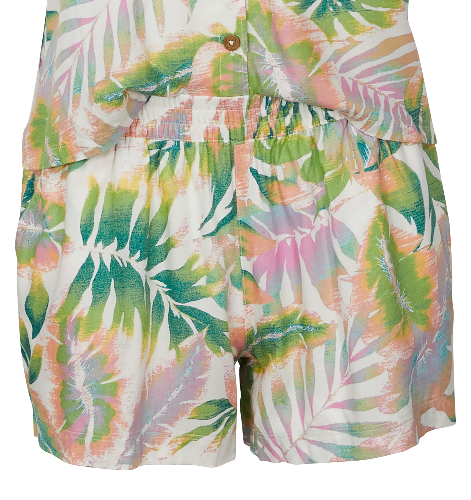 Image of Natural Reflections Tropical Print Shorts - Egret
