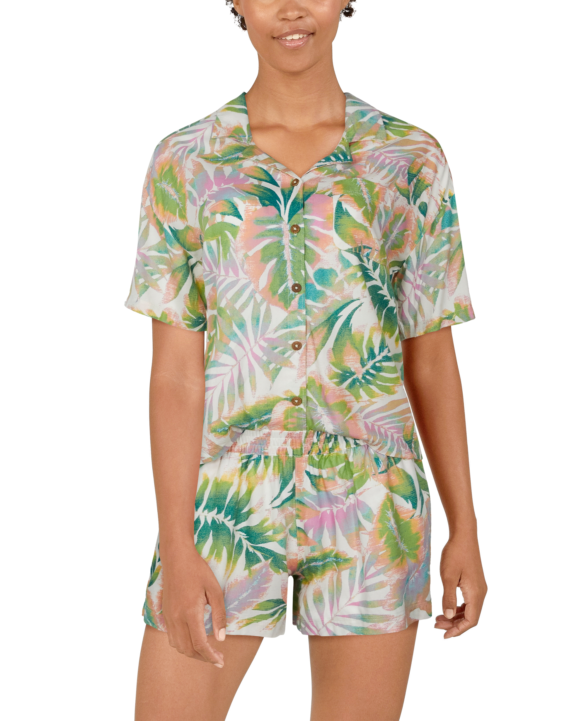 NATURAL REFLECTIONS Tropical Resort Button-Down Short-Sleeve Shirt for Ladies