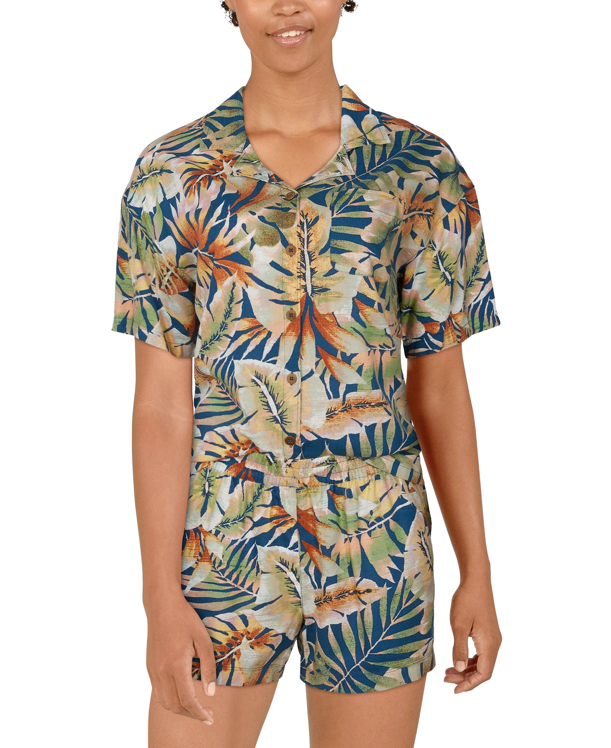 NATURAL REFLECTIONS Tropical Resort Button-Down Short-Sleeve Shirt