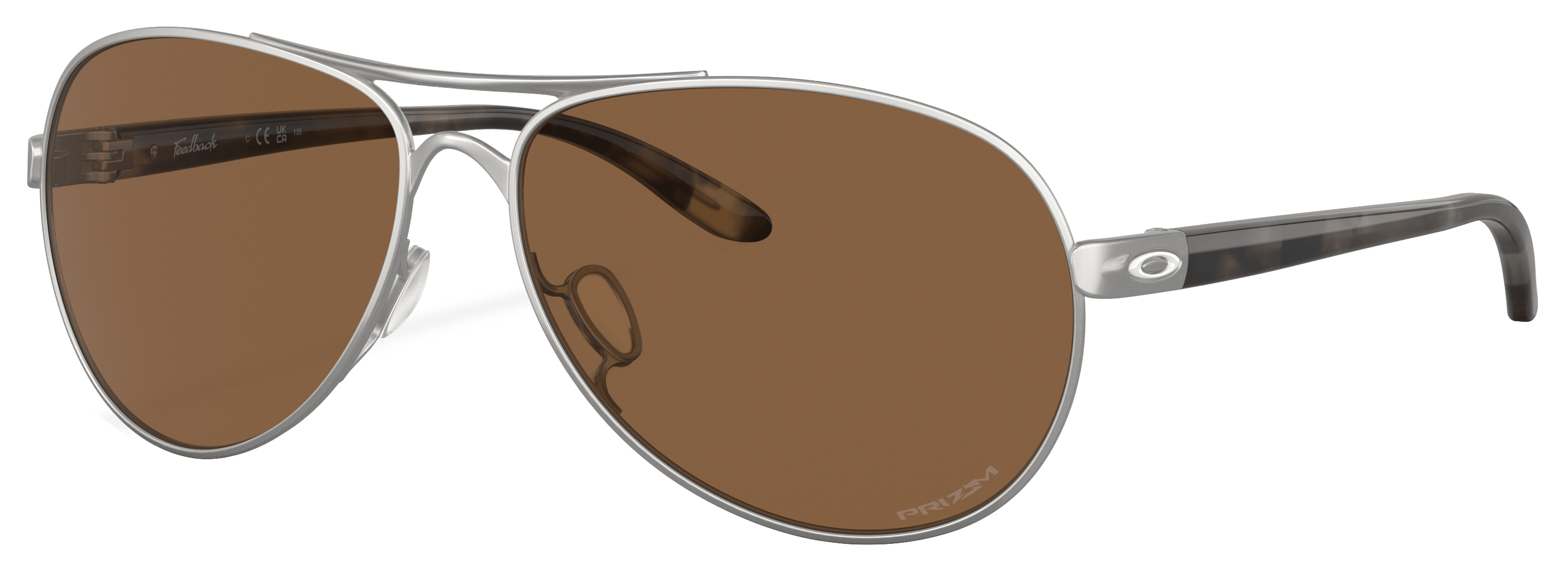 Image of Oakley Feedback OO4079 Prizm Bronze Mirror Polarized Sunglasses for Ladies - Satin Chrome/Prizm Bronze Mirror - Medium