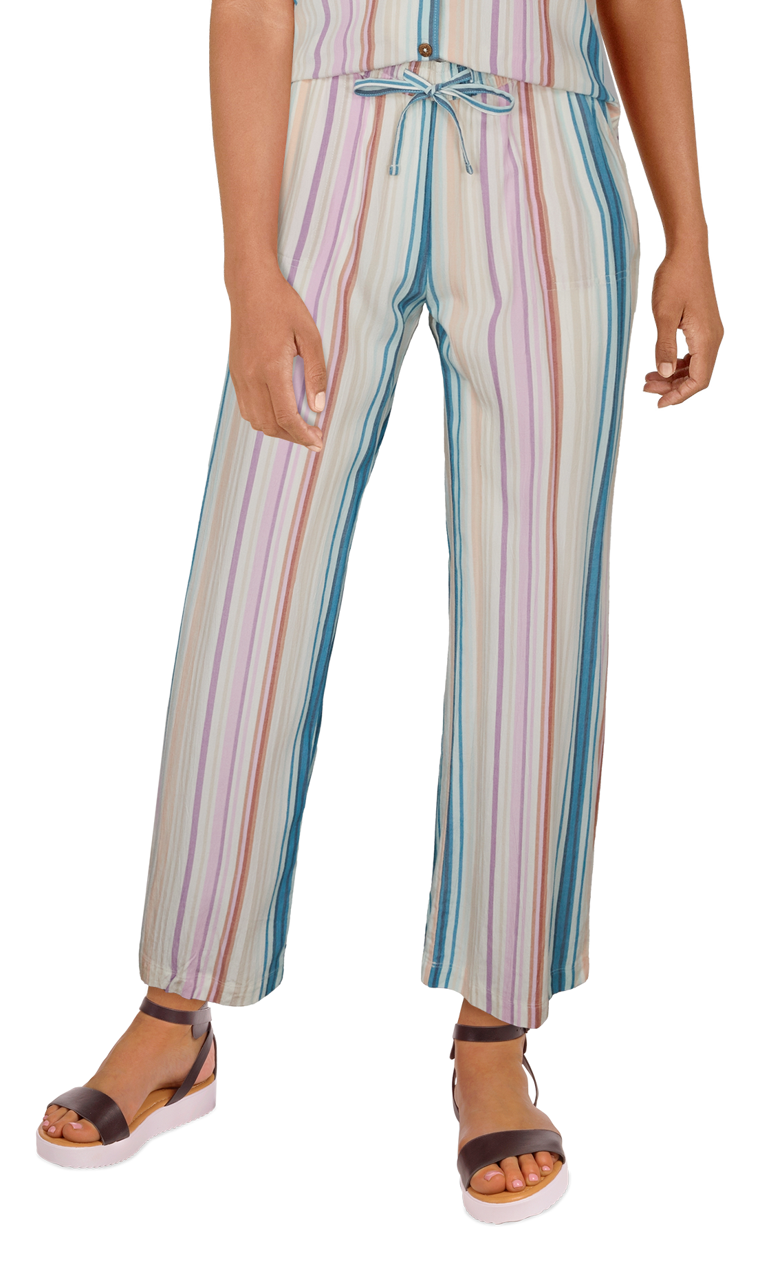 NATURAL REFLECTIONS Stripe Resort Wide-Leg Crop Pants for Ladies
