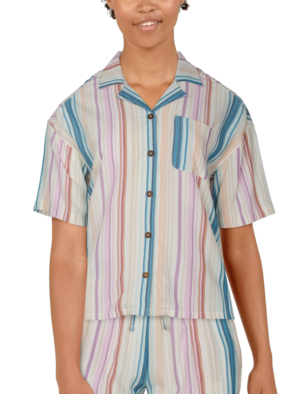 NATURAL REFLECTIONS Stripe Resort Button-Down Short-Sleeve Shirt for Ladies