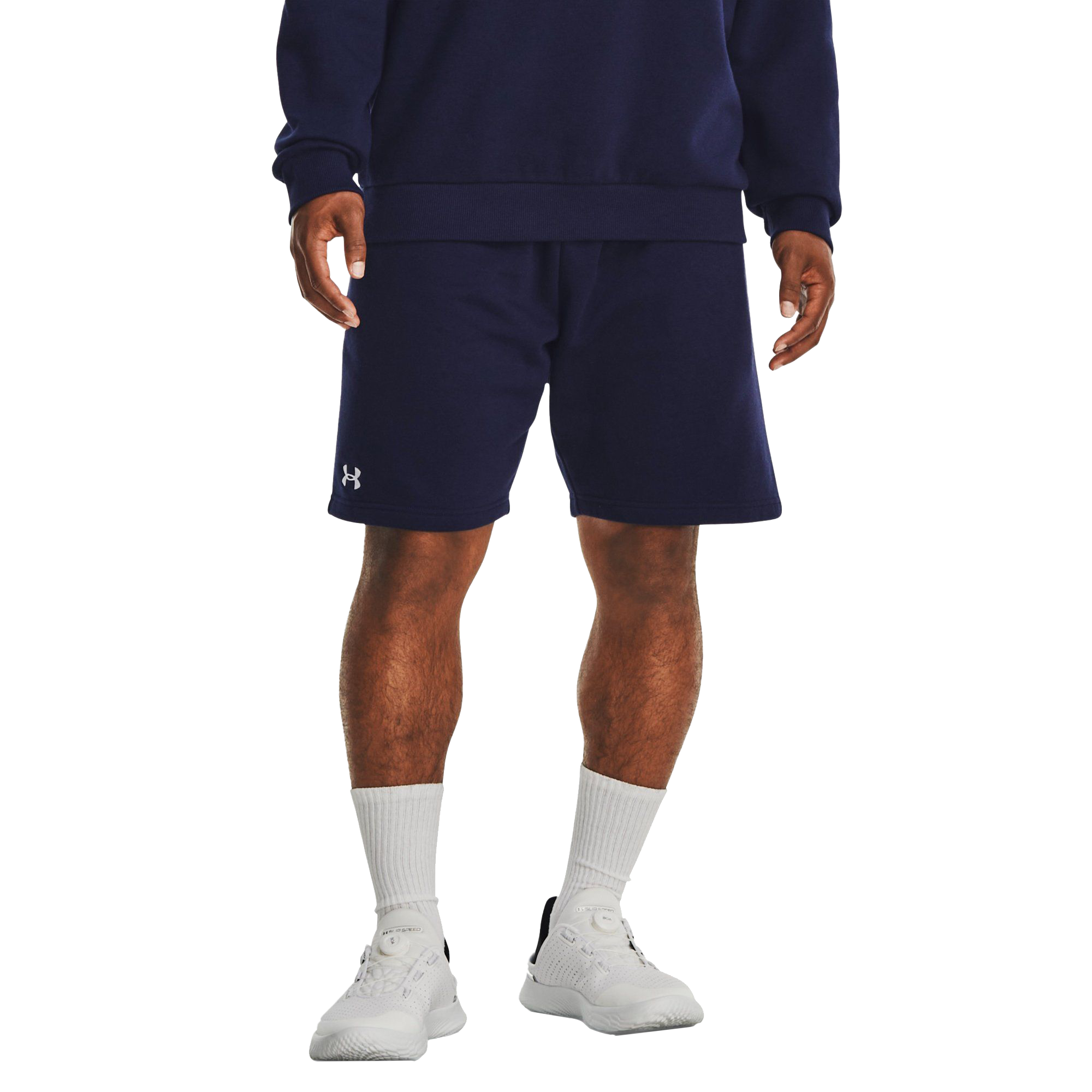 Image of Under Armour Rival Fleece Shorts for Men - Midnight Navy/White - 3XL