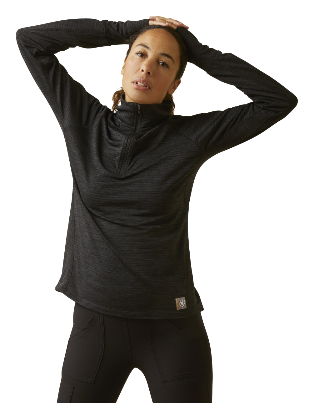 Image of Ariat Rebar Gridwork Base-Layer Quarter-Zip Long-Sleeve Shirt for Ladies - Black - XS