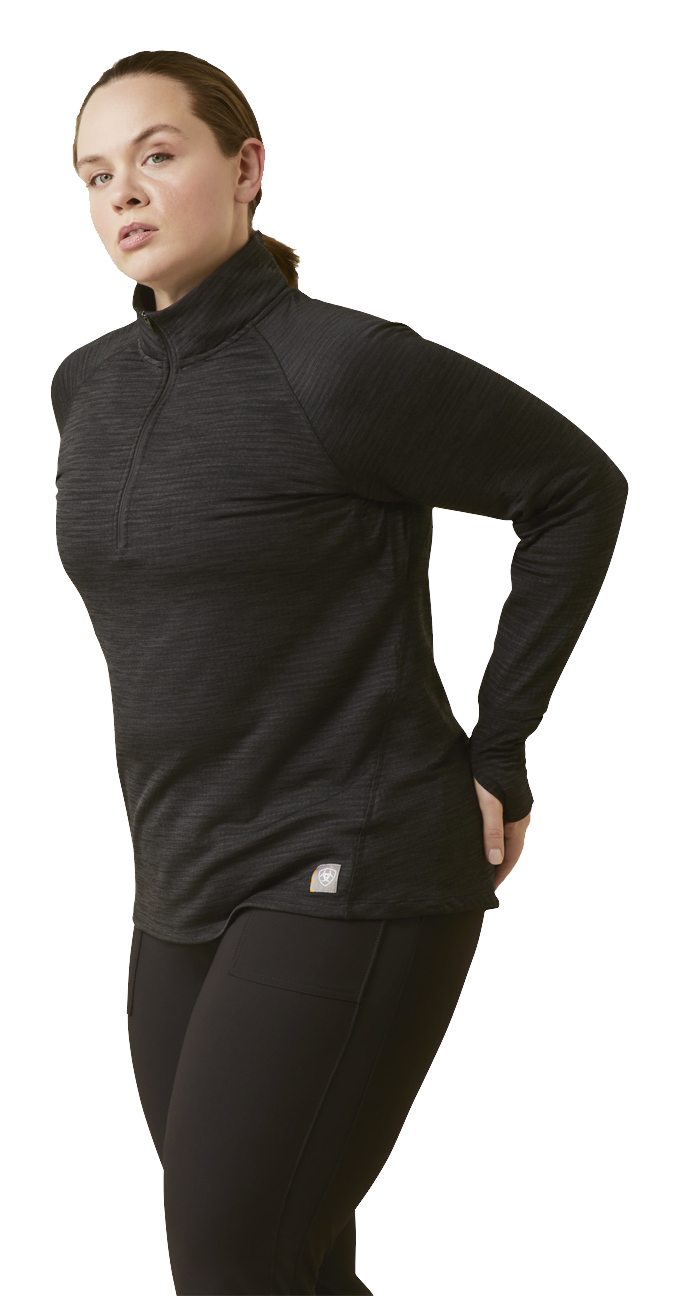 Image of Ariat Rebar Gridwork Base-Layer Quarter-Zip Long-Sleeve Shirt for Ladies - Black - 1X