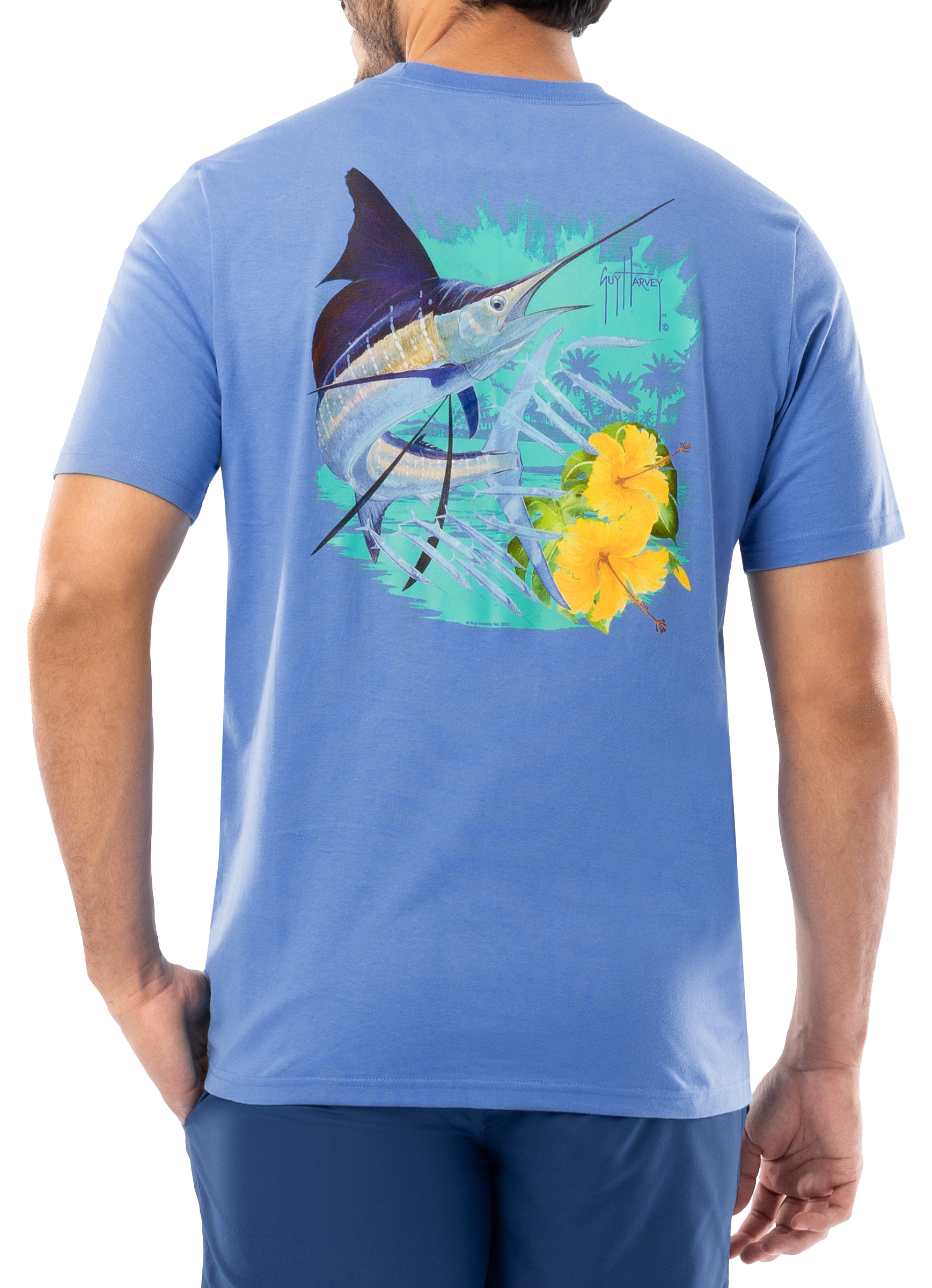 GUY HARVEY Floral Sail Short-Sleeve Pocket T-Shirt for Men