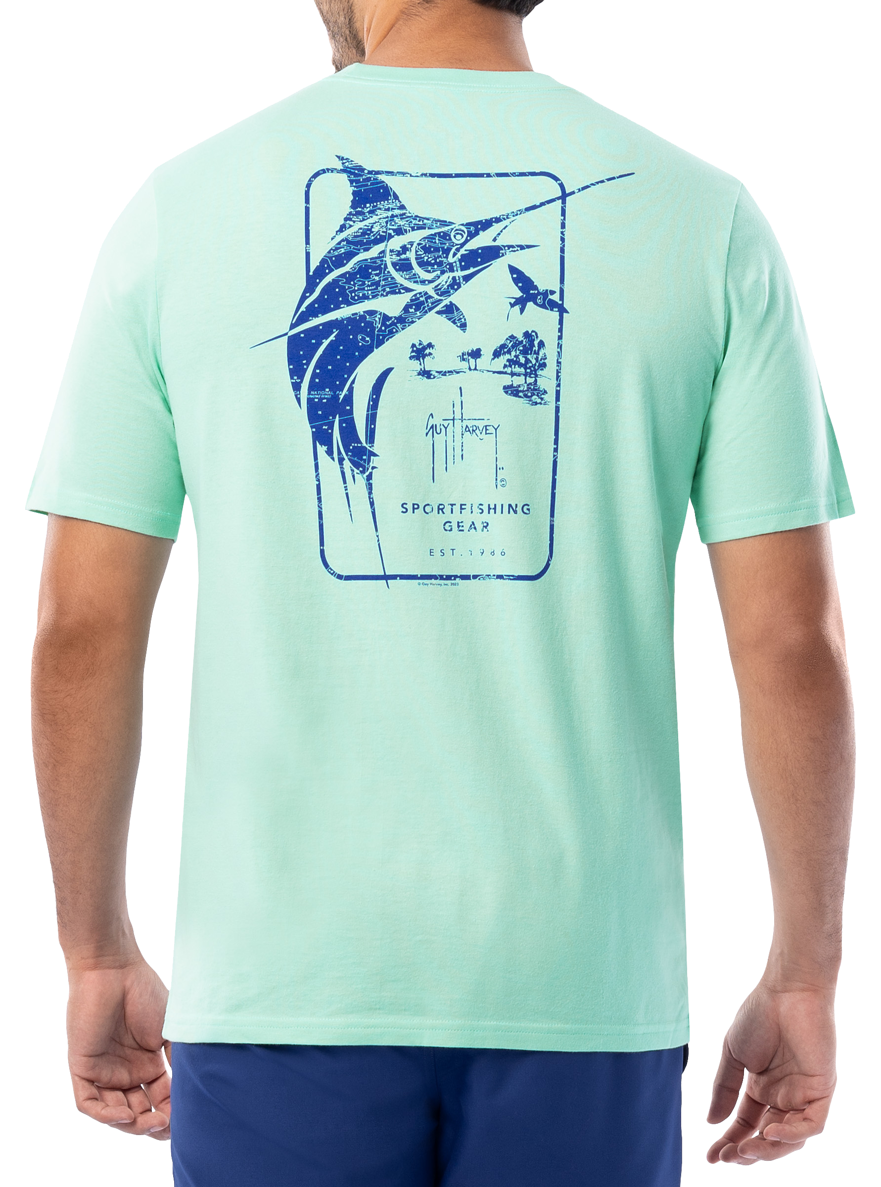 GUY HARVEY Marlin Stencil Short-Sleeve Pocket T-Shirt for Men