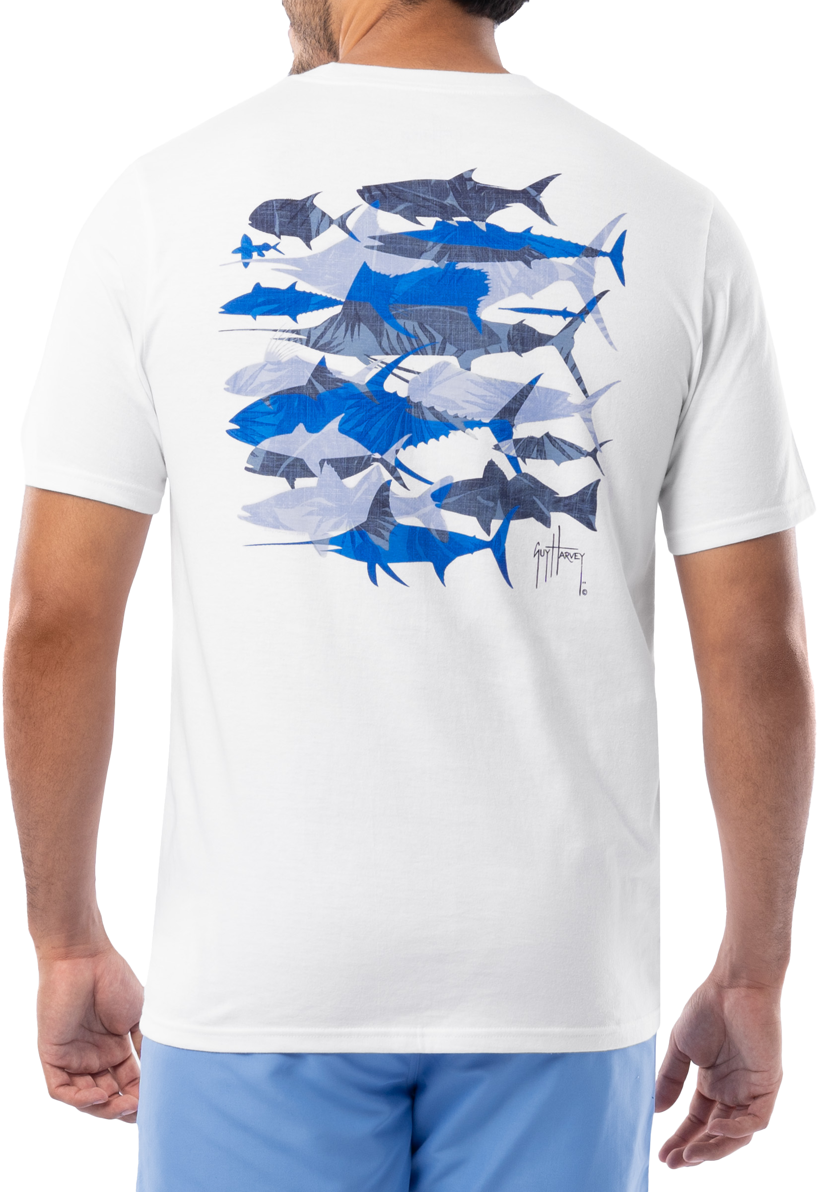 Image of Guy Harvey Palm Silos Graphic Short-Sleeve T-Shirt for Men - Bright White