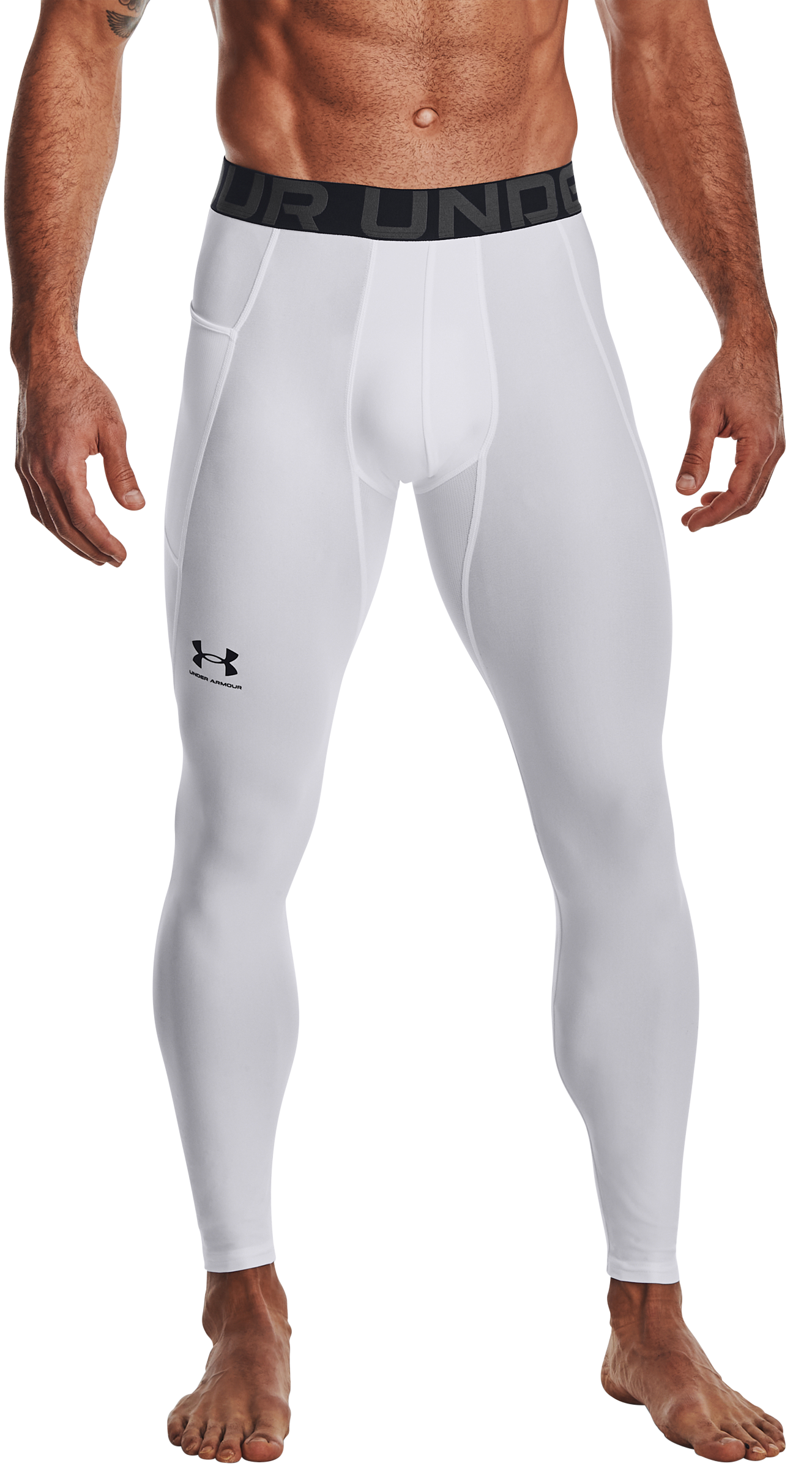 Image of Under Armour HeatGear Armour Compression Leggings for Men - White/Black - LT