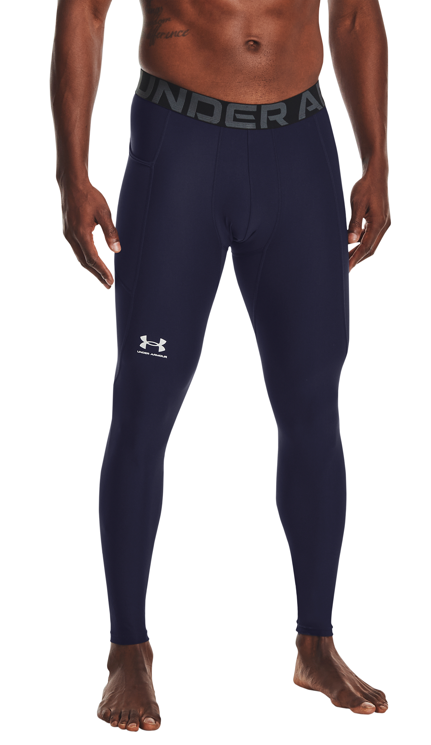 Image of Under Armour HeatGear Armour Compression Leggings for Men - Midnight Navy/White