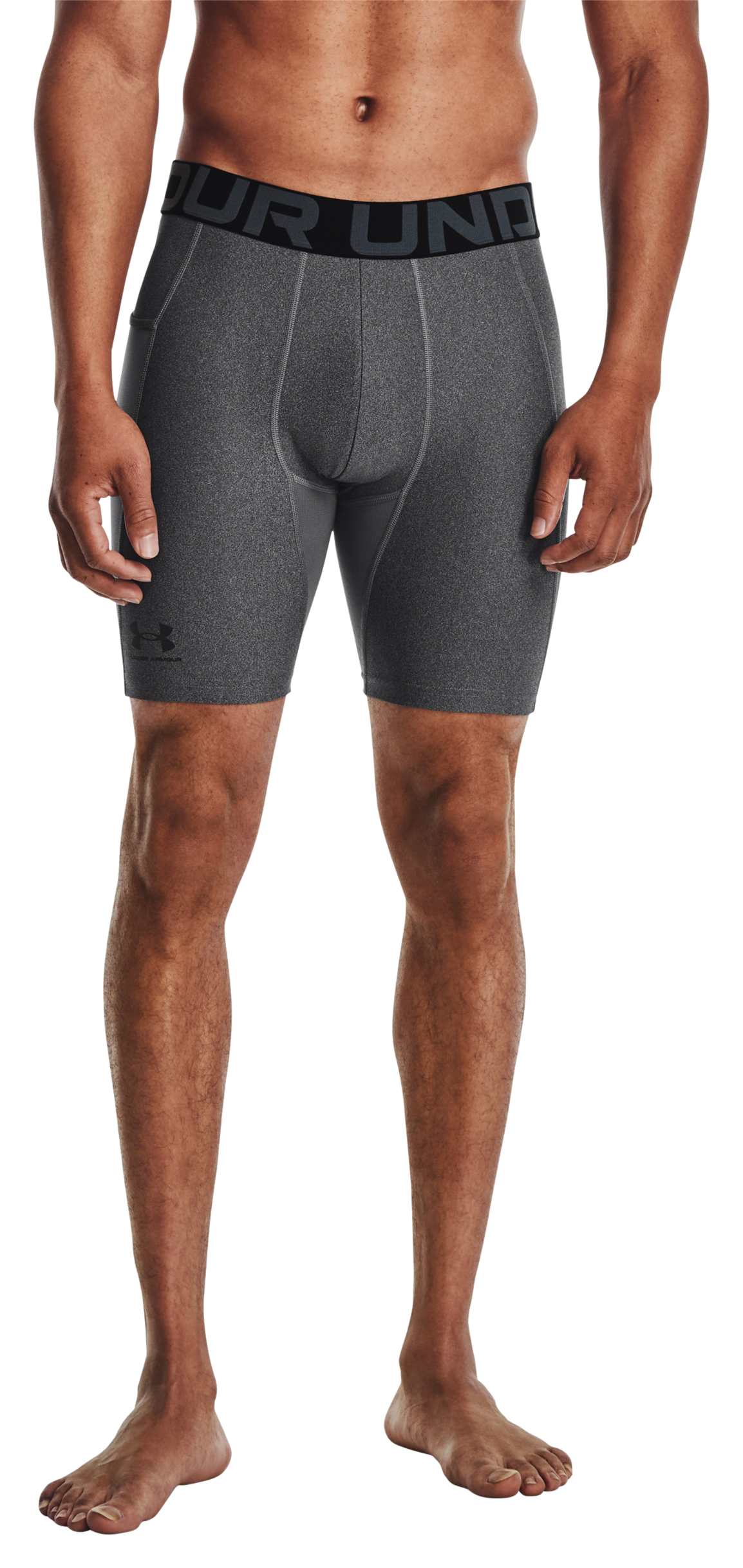 Image of Under Armour HeatGear Armour Compression Shorts for Men - Carbon Heather/Black - XS