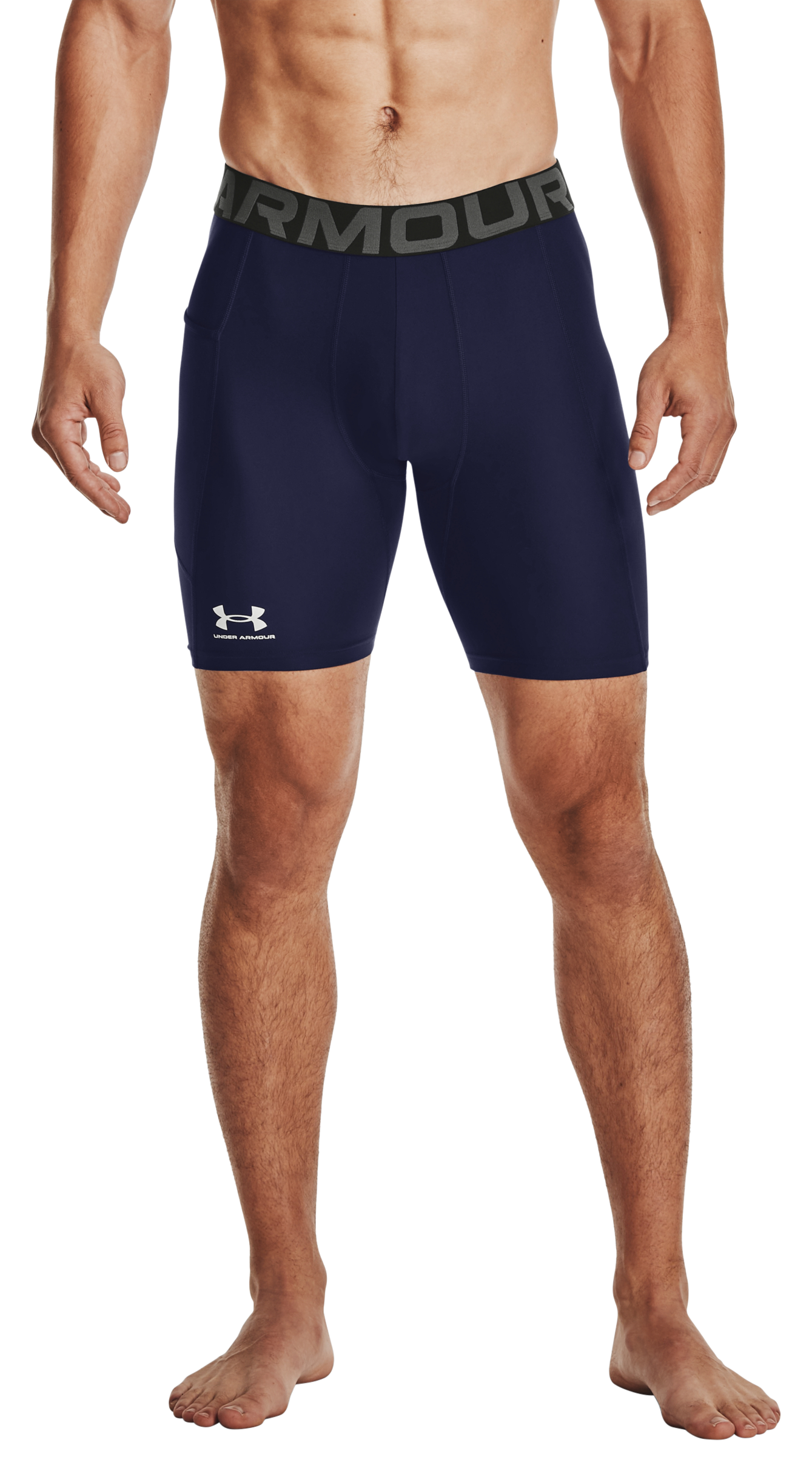 Image of Under Armour HeatGear Armour Compression Shorts for Men - Midnight Navy/White