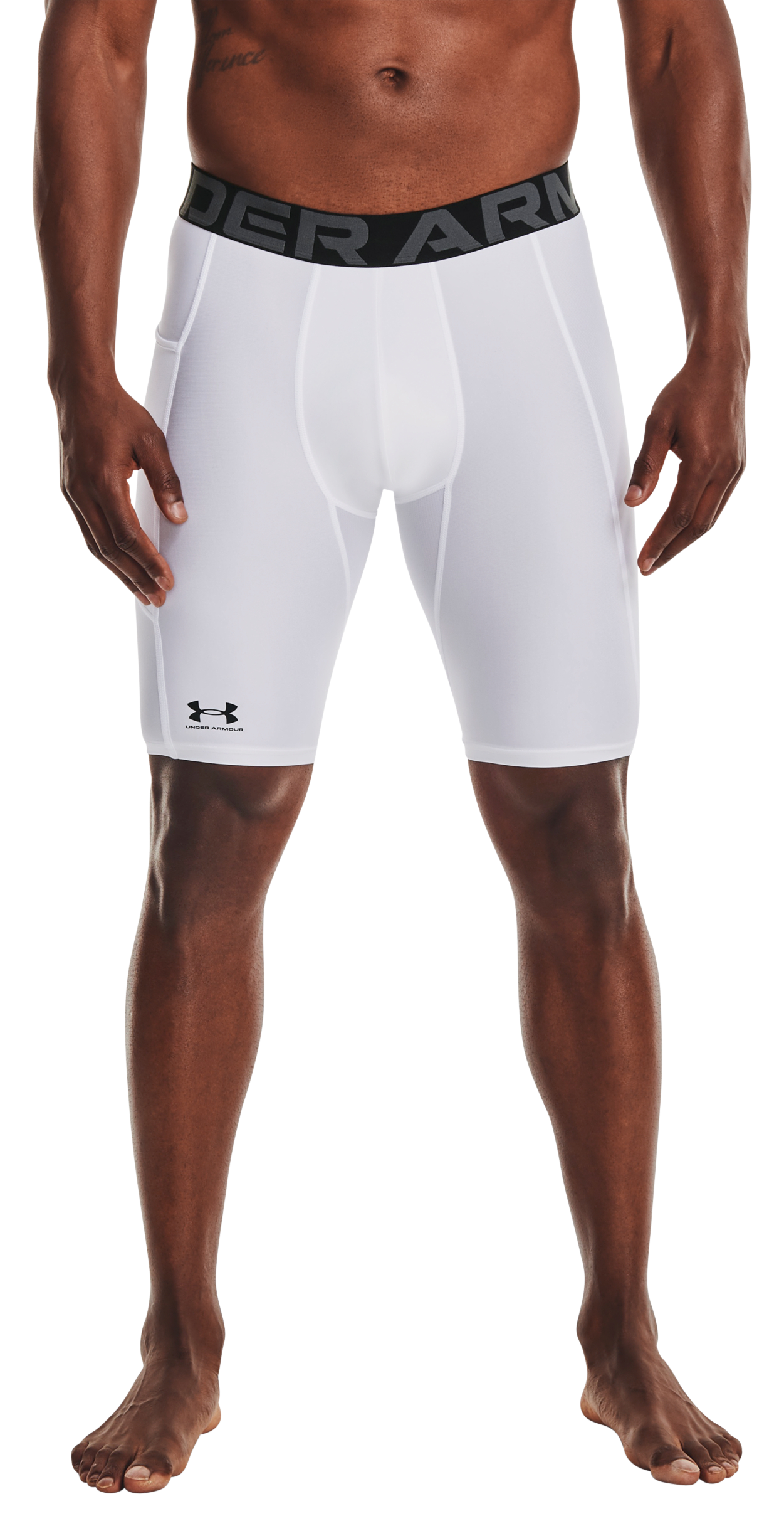 Under Armour HeatGear Pocket Long Shorts for Men - White/Black - MT