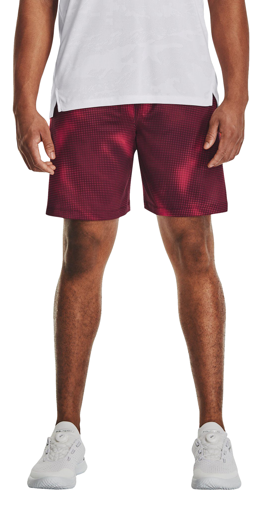 Image of Under Armour Tech Vent Printed Shorts for Men - Dark Maroon/Black - S