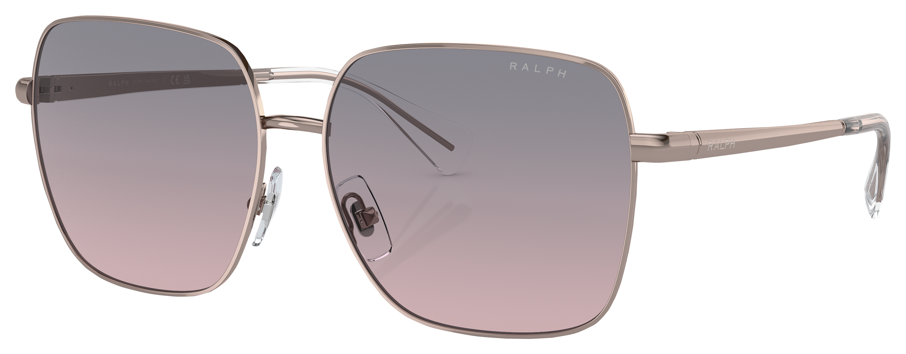 Image of Ralph RA4142 Sunglasses for Ladies - Shiny Rose Gold/Light Brown/Violet Gradient - X-Large