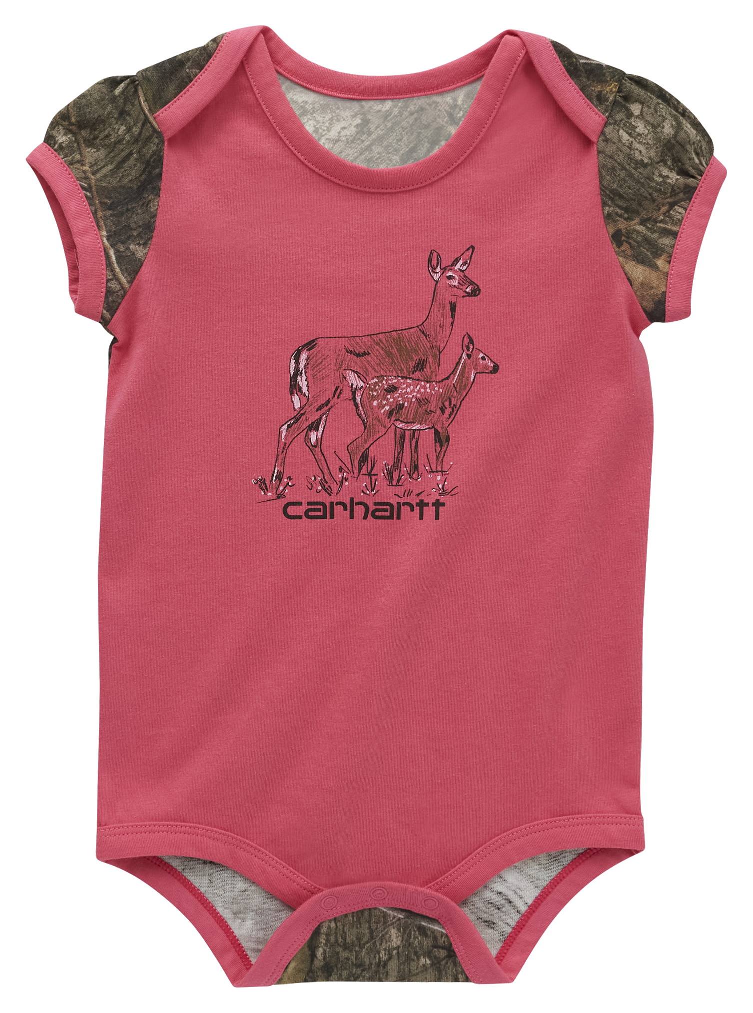 Carhartt Camo Deer Short-Sleeve Bodysuit for Babies - Pink Lemonade/Mossy Oak Country DNA - 12 Months