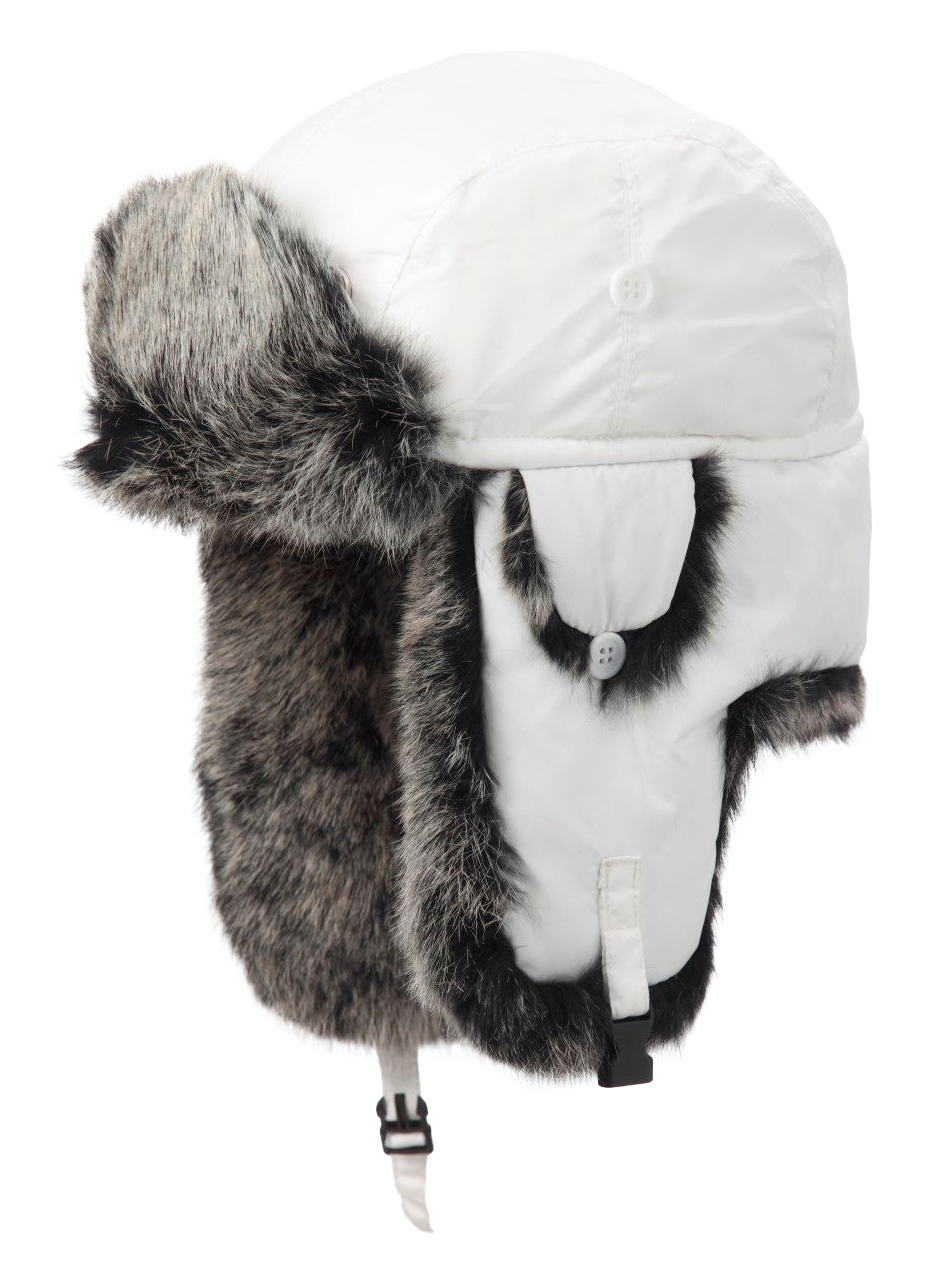 Image of Crown Cap Down Filled Aviator with Frosted Rabbit Trim - White/Snowtop