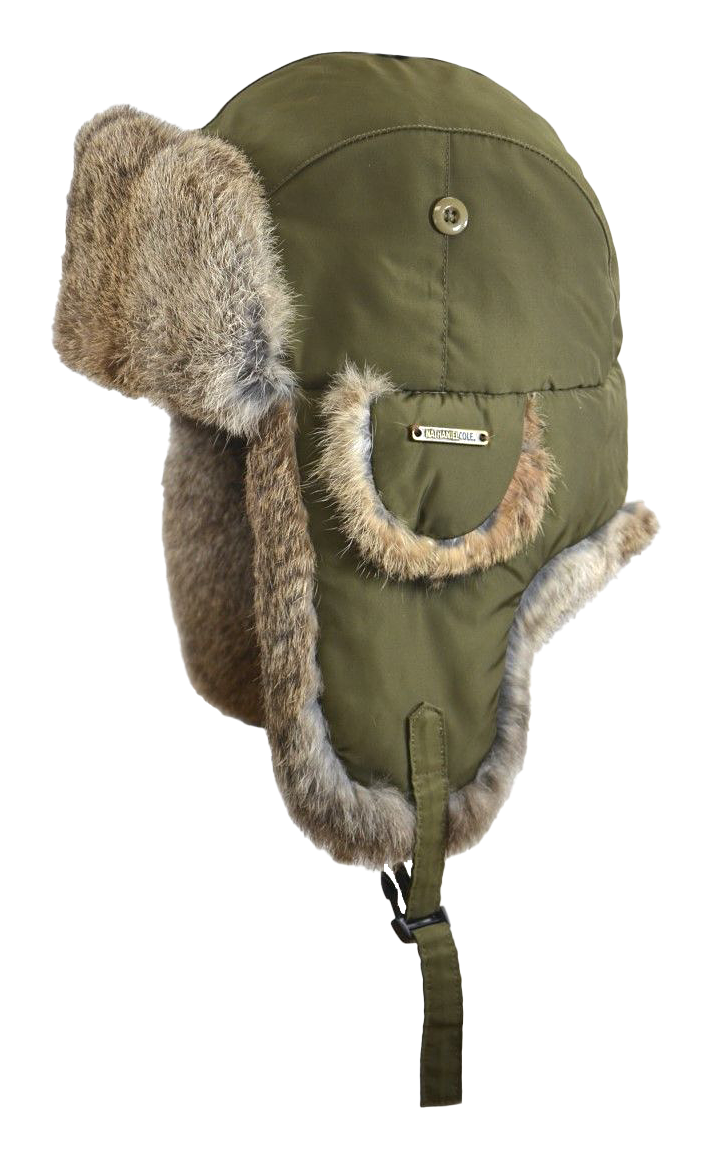 Image of Crown Cap Taslan Aviator Hat with Rabbit Trim - Olive/Natural