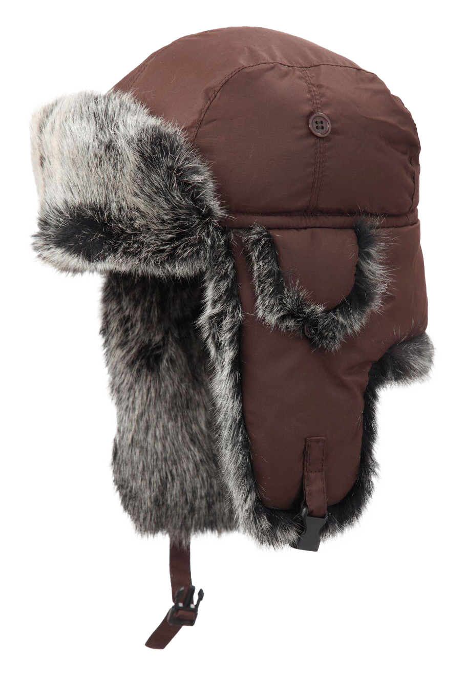 Image of Crown Cap Down Filled Aviator with Frosted Rabbit Trim - Chocolate/Snowtop