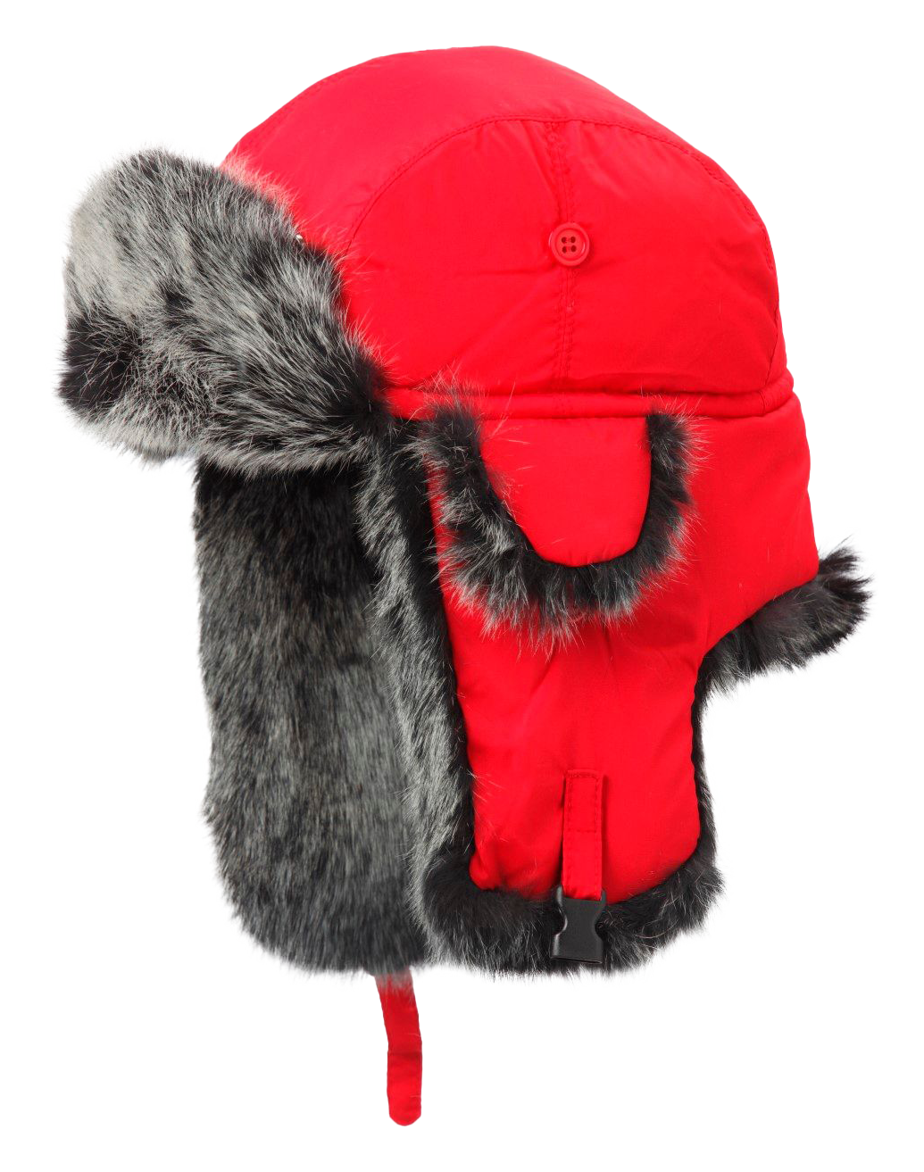 Image of Crown Cap Down Filled Aviator with Frosted Rabbit Trim - Red/Snowtop