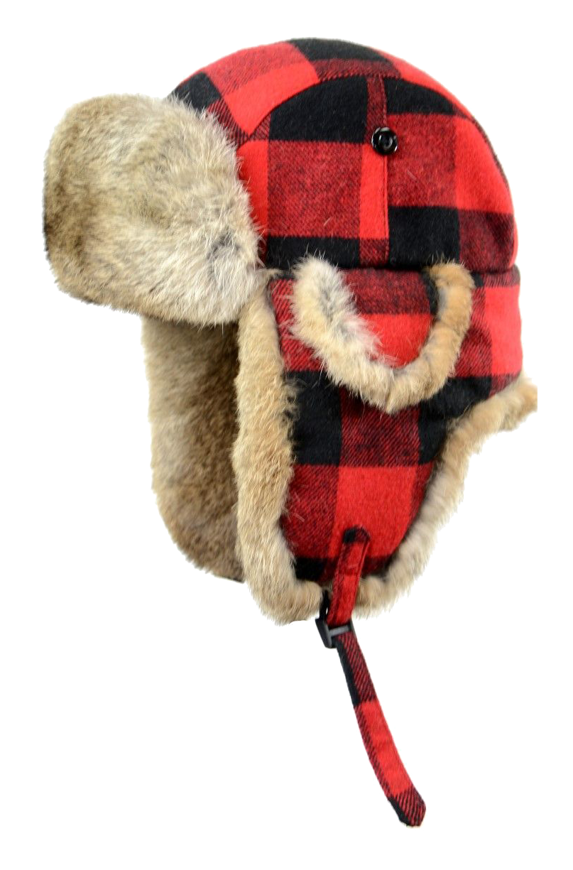 Image of Crown Cap Buffalo Check Rabbit-Trimmed Aviator Hat - Red/Natural - XL