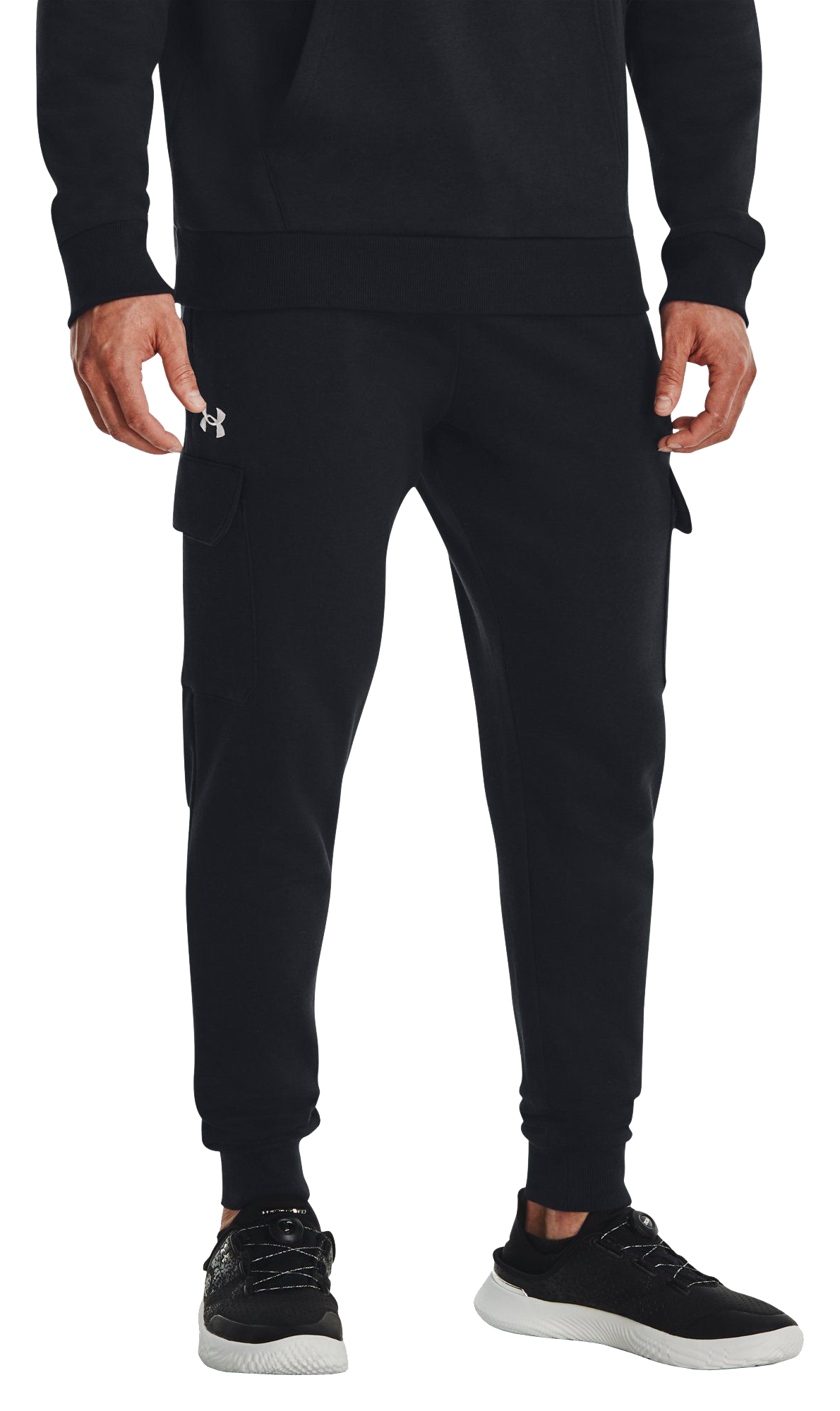 Image of Under Armour Rival Fleece Cargo Joggers for Men - Black/White - L - Regular