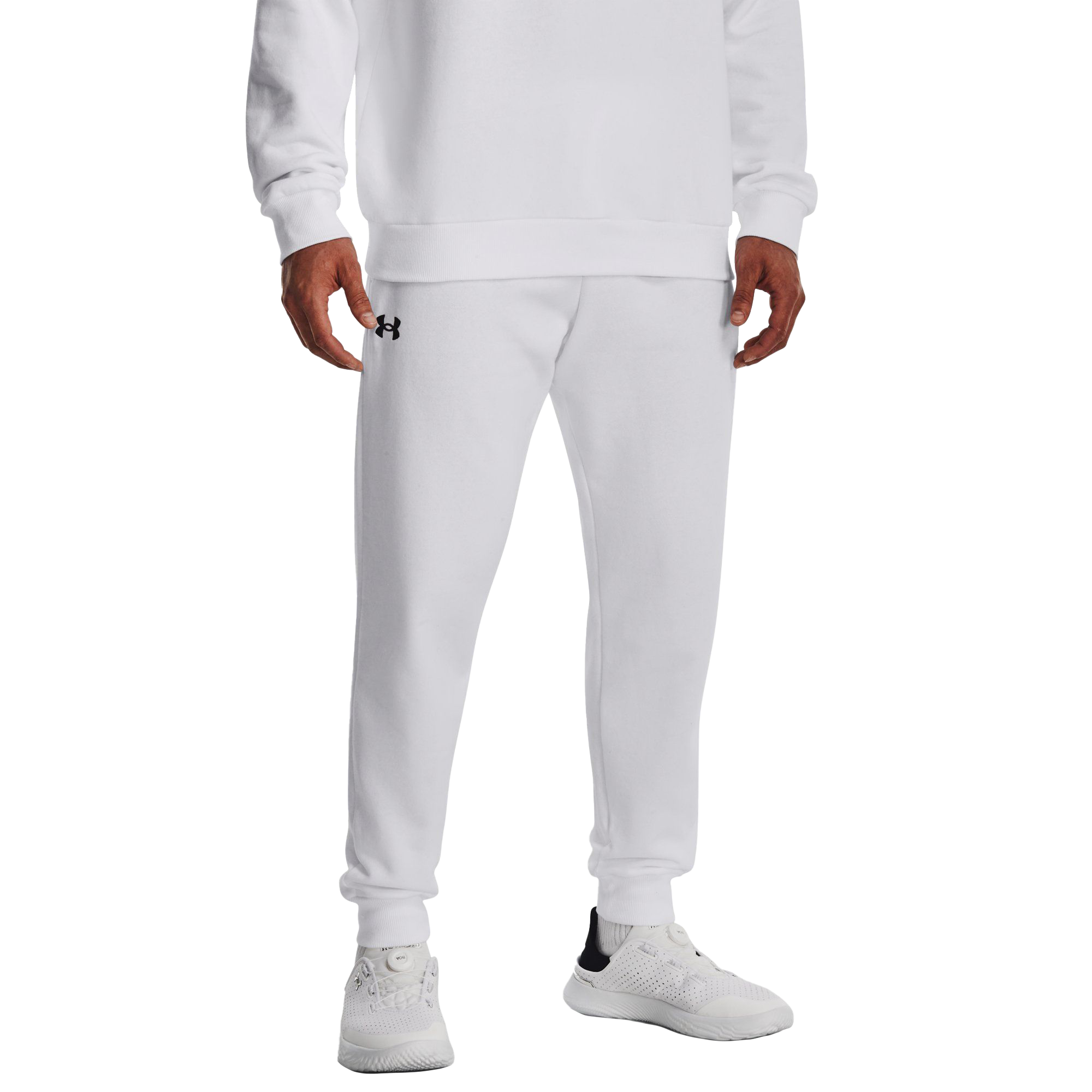 Image of Under Armour Patch Rival Fleece Joggers for Men - White/Black - 3XL