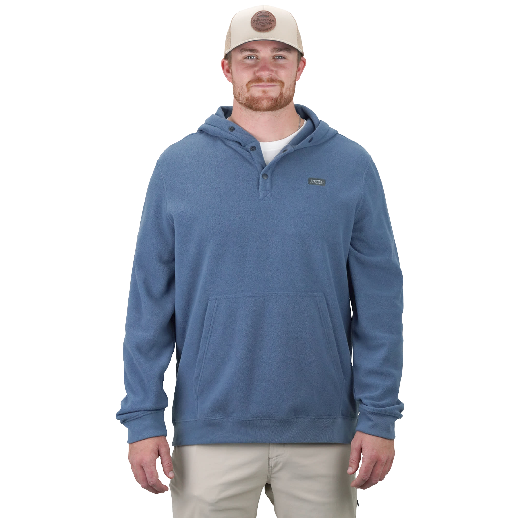 Image of AFTCO Fish Camp Recycled Fleece Long-Sleeve Pullover Hoodie for Men - Bering Sea - S