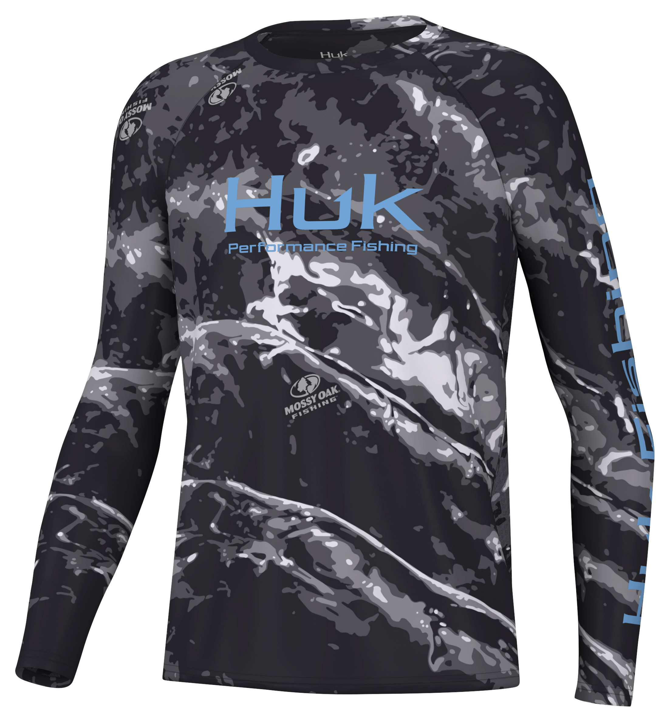 Image of Huk Pursuit Mossy Oak Long-Sleeve Performance Crew for Kids - Mossy Oak Stormwater Midnight