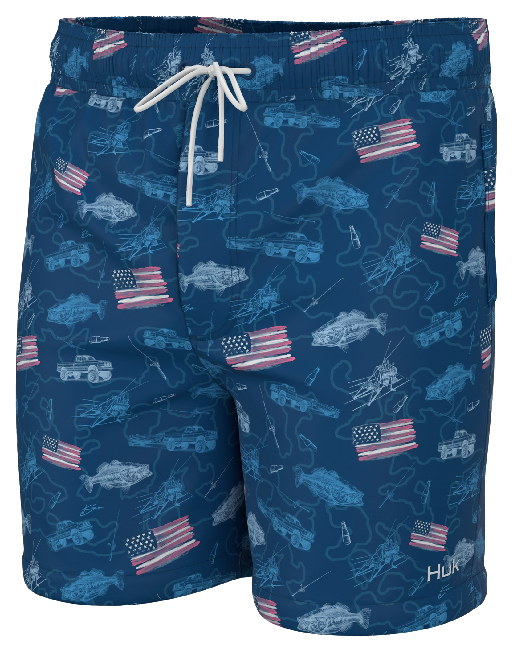 Huk Pursuit KC Fish and Flag Volley Shorts for Kids