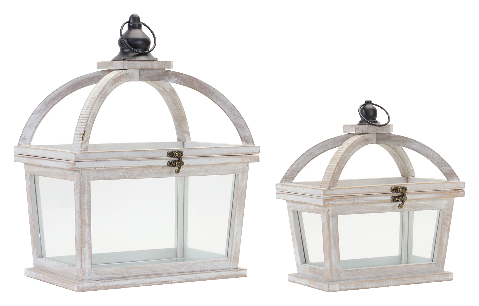 Image of Melrose International Tapered Wood Lanterns with Open Lid Set of 2 - White/Black