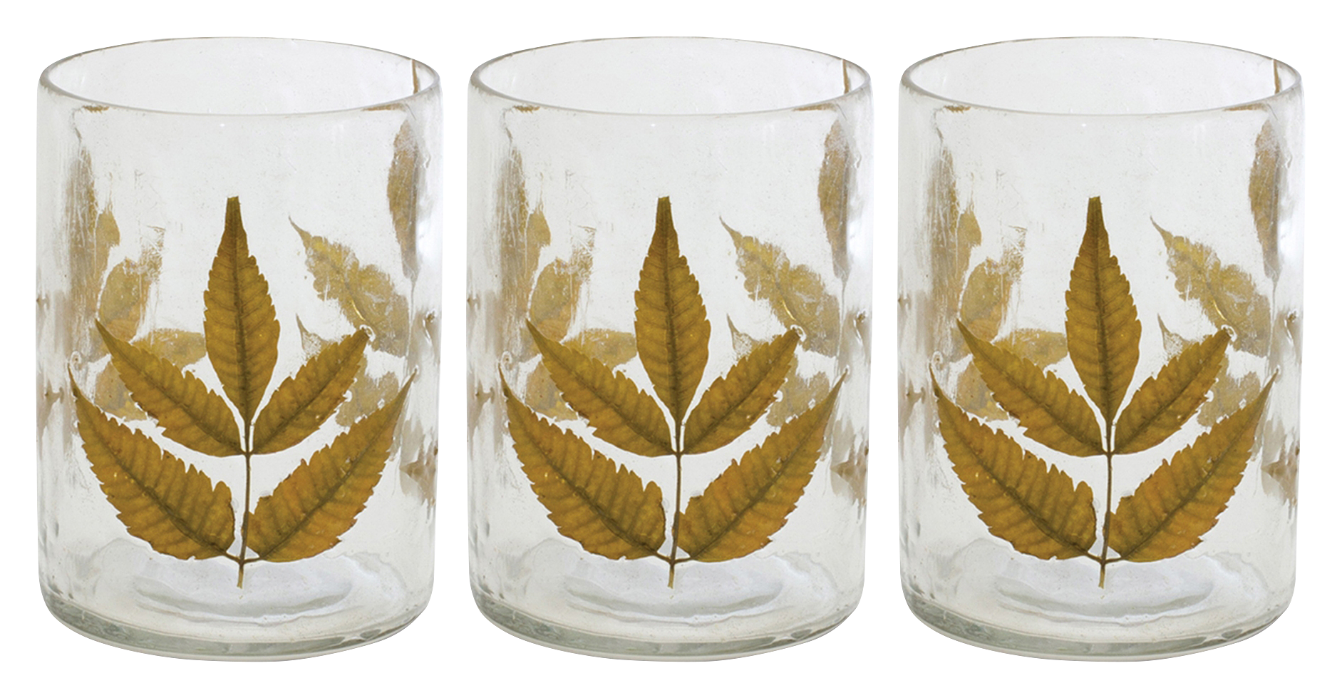 Image of Melrose International Dried White Ash Leaf Glass Candle Holder Set of 3