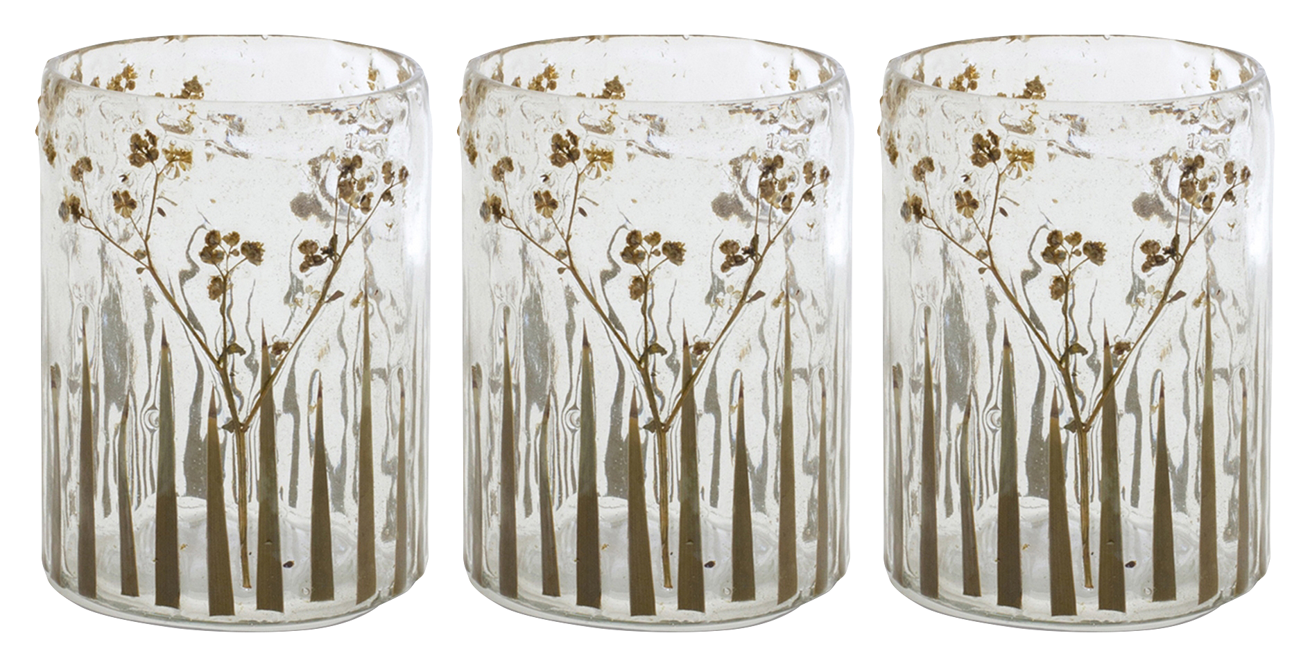 Image of Melrose International Dried Yarrow Floral Glass Candle Holder Set of 3