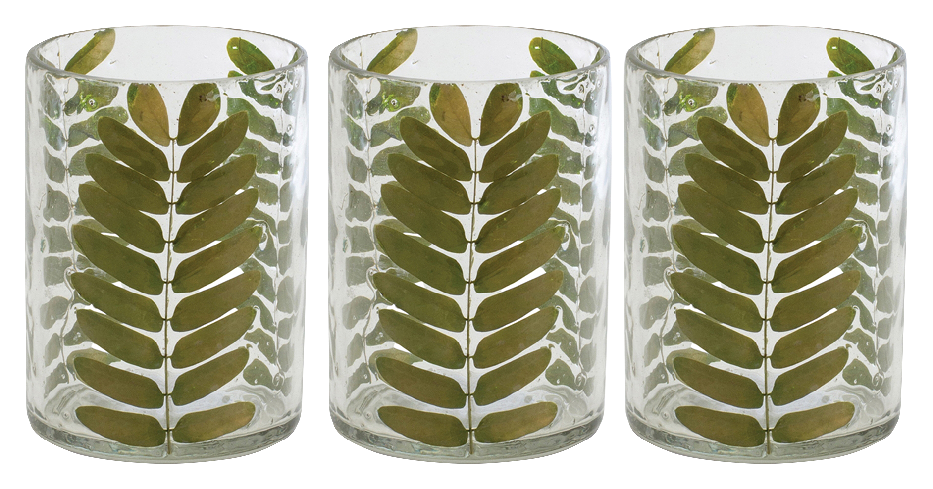 Image of Melrose International Dried Rowan Leaf Glass Candle Holder Set of 3