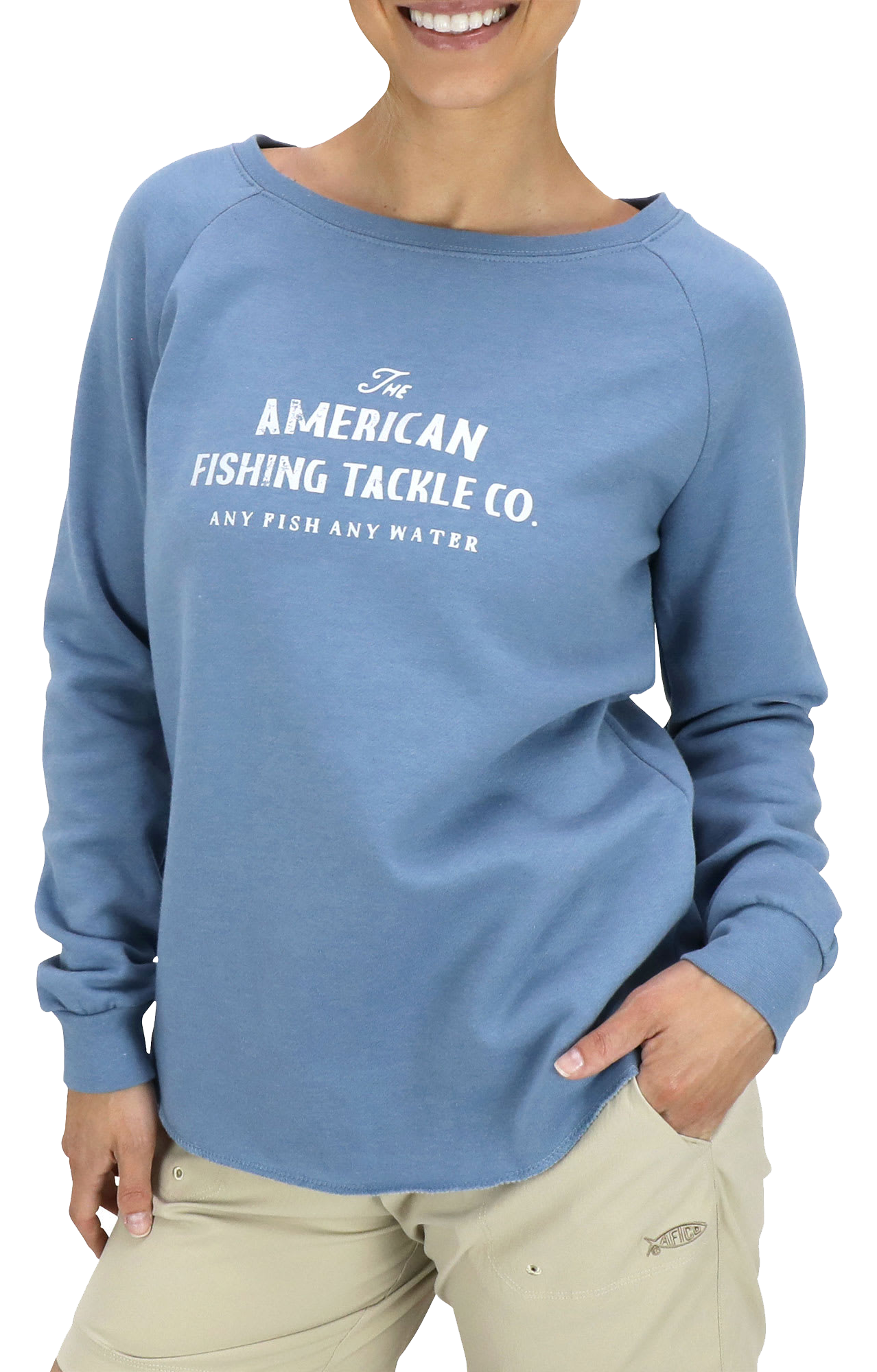 Image of AFTCO Whiskey Crew-Neck Long-Sleeve Sweatshirt for Ladies - Light Blue - M