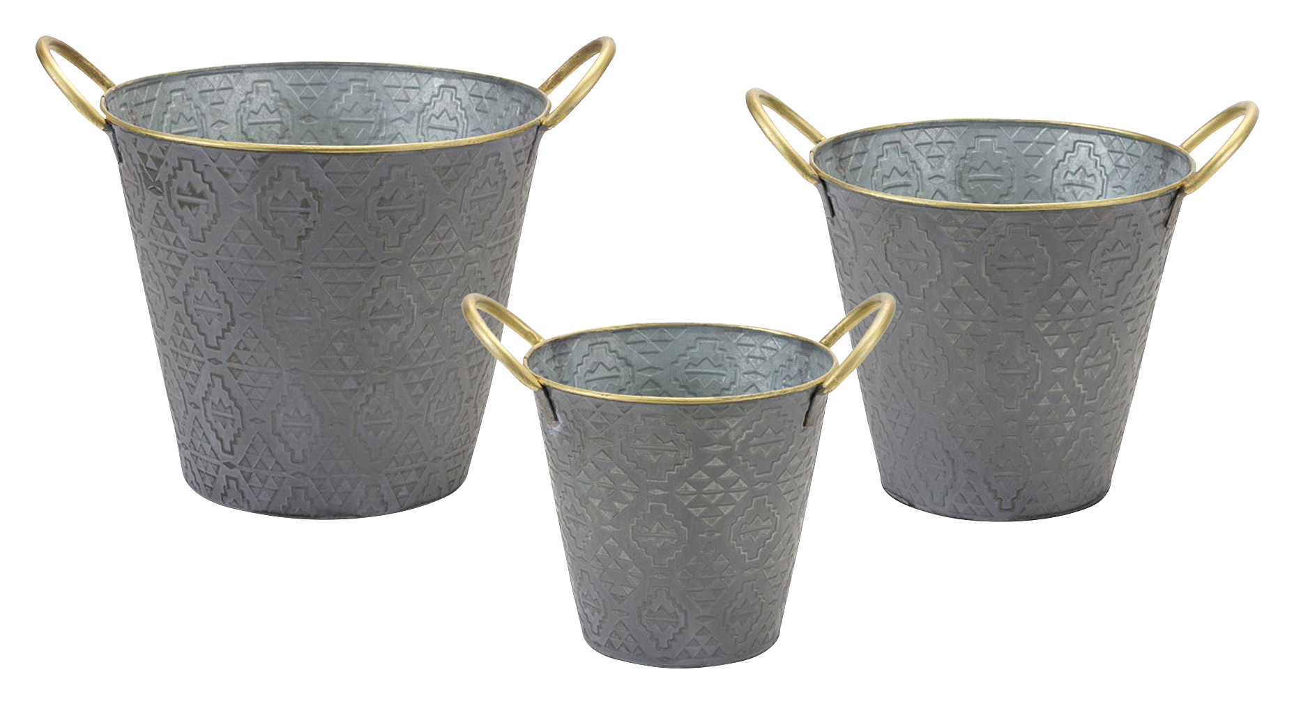 Image of Melrose International Aztec Metal Pail Planters Set of 3