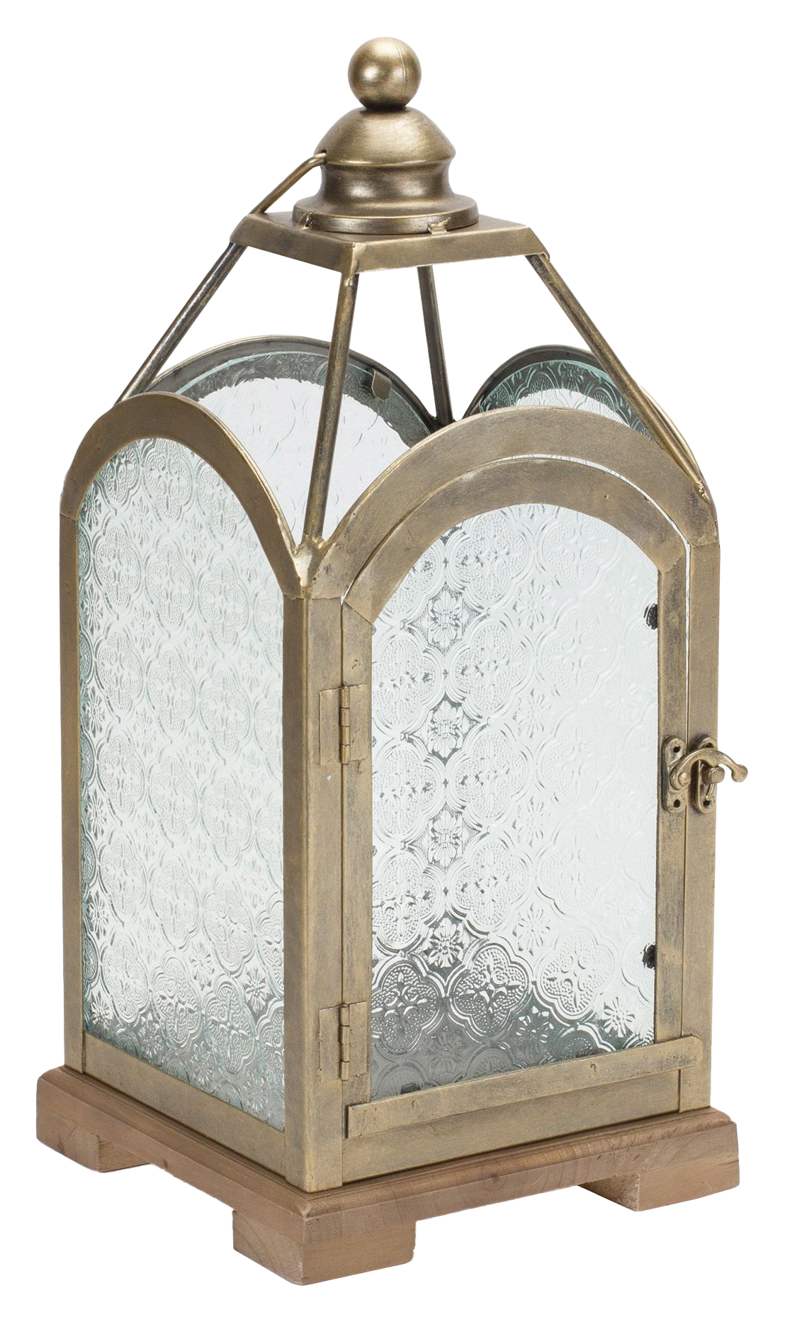 Image of Melrose International Pewter Metal Lantern with Ornate Glass