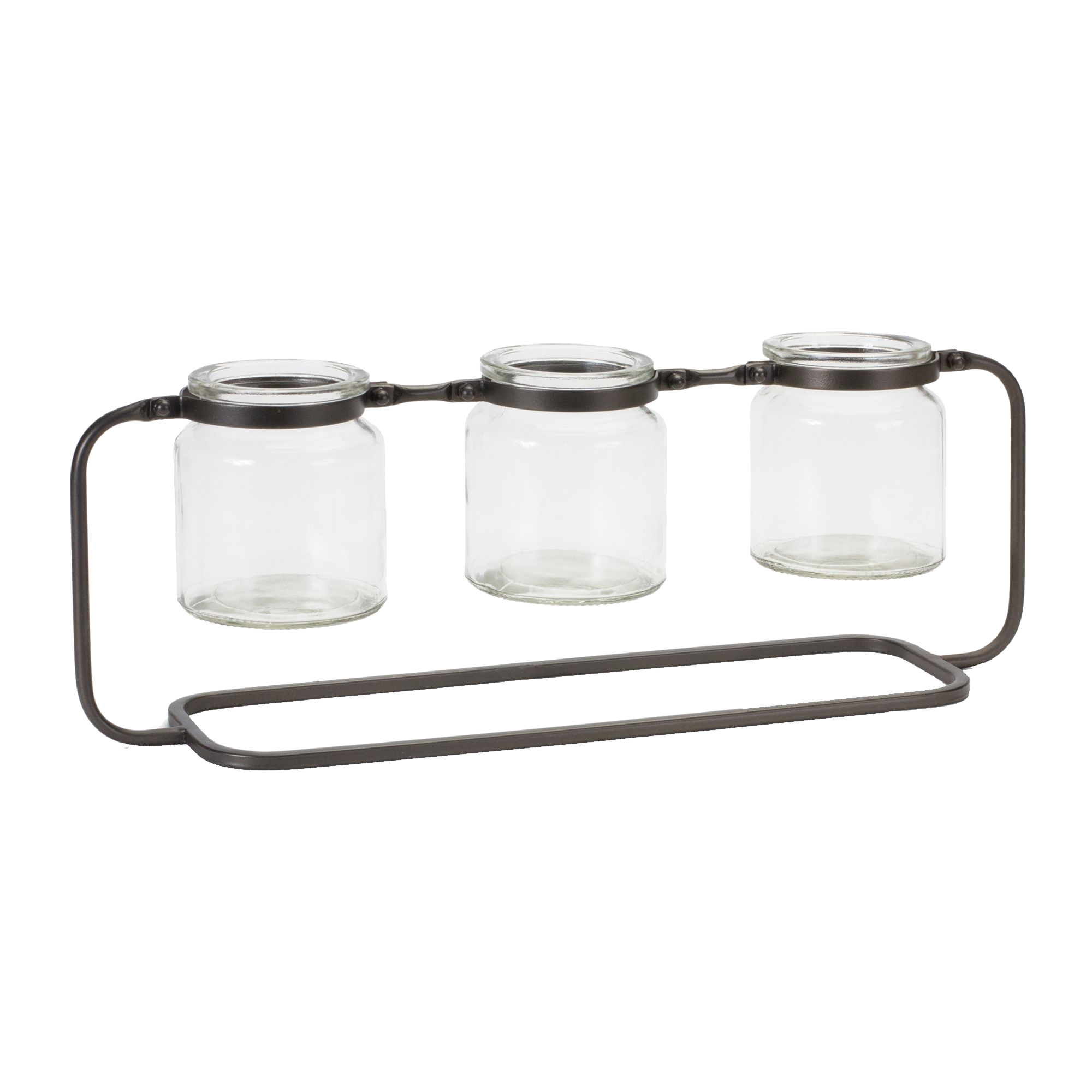 Image of Melrose International Glass Bottle Vases in Iron Stand