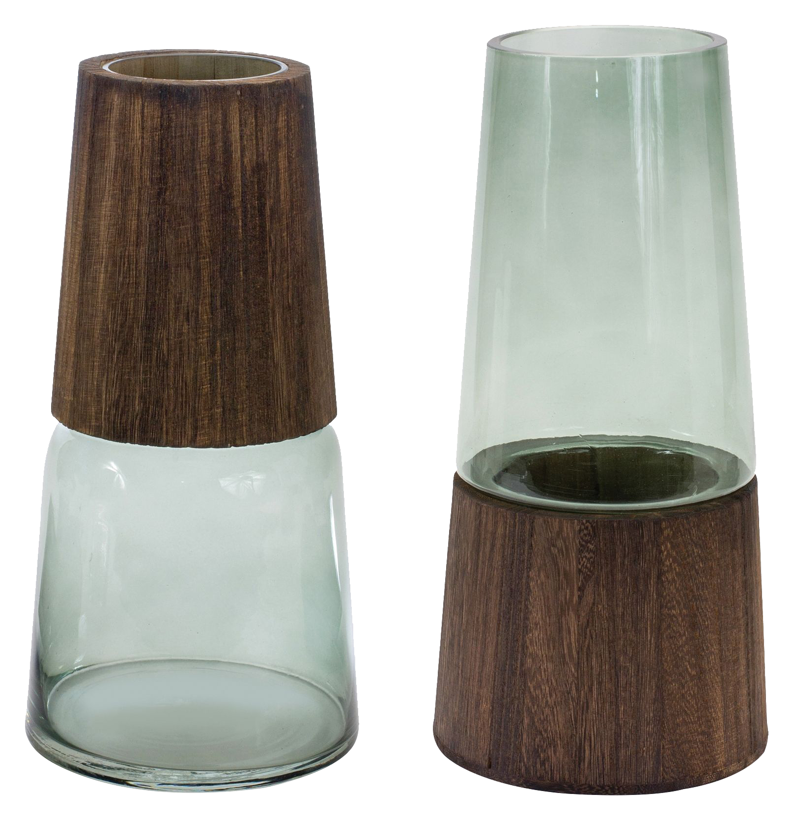 Image of Melrose International Tapered Glass Vase with Wood Accent - Brown/Green