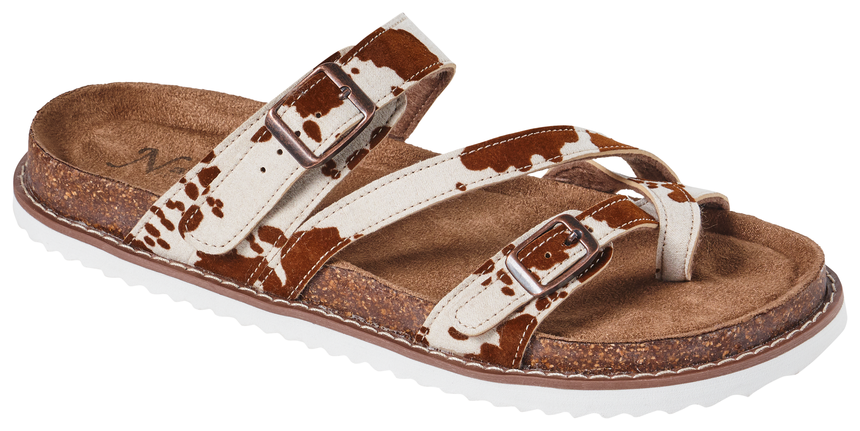Image of Natural Reflections Siena Buckle Sandals - Brown/White