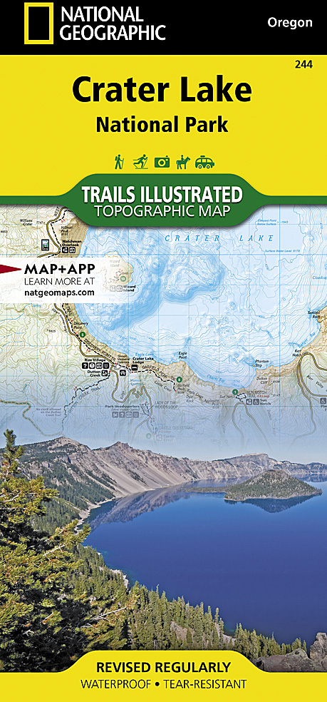 Image of National Geographic National Park Topographic Map with Illustrated Trails - Oregon - Crater Lake National Park